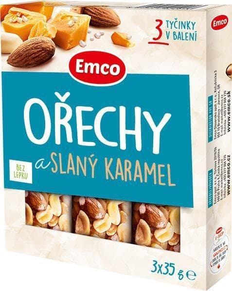 Emco Tyčinka ořechy slaný karamel 3x35g