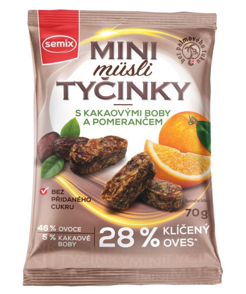 Semix Mini müsli tyčinky s kakaovými boby a pomerančem bez lepku 70 g