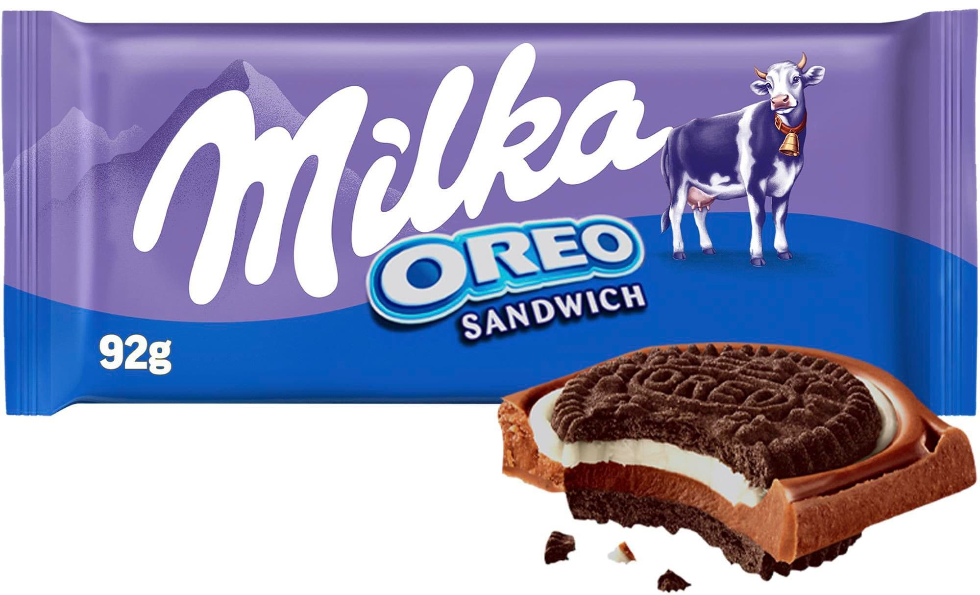 Milka čokoláda OREO Sandwich mléčná čokoláda a sušenky 92 g