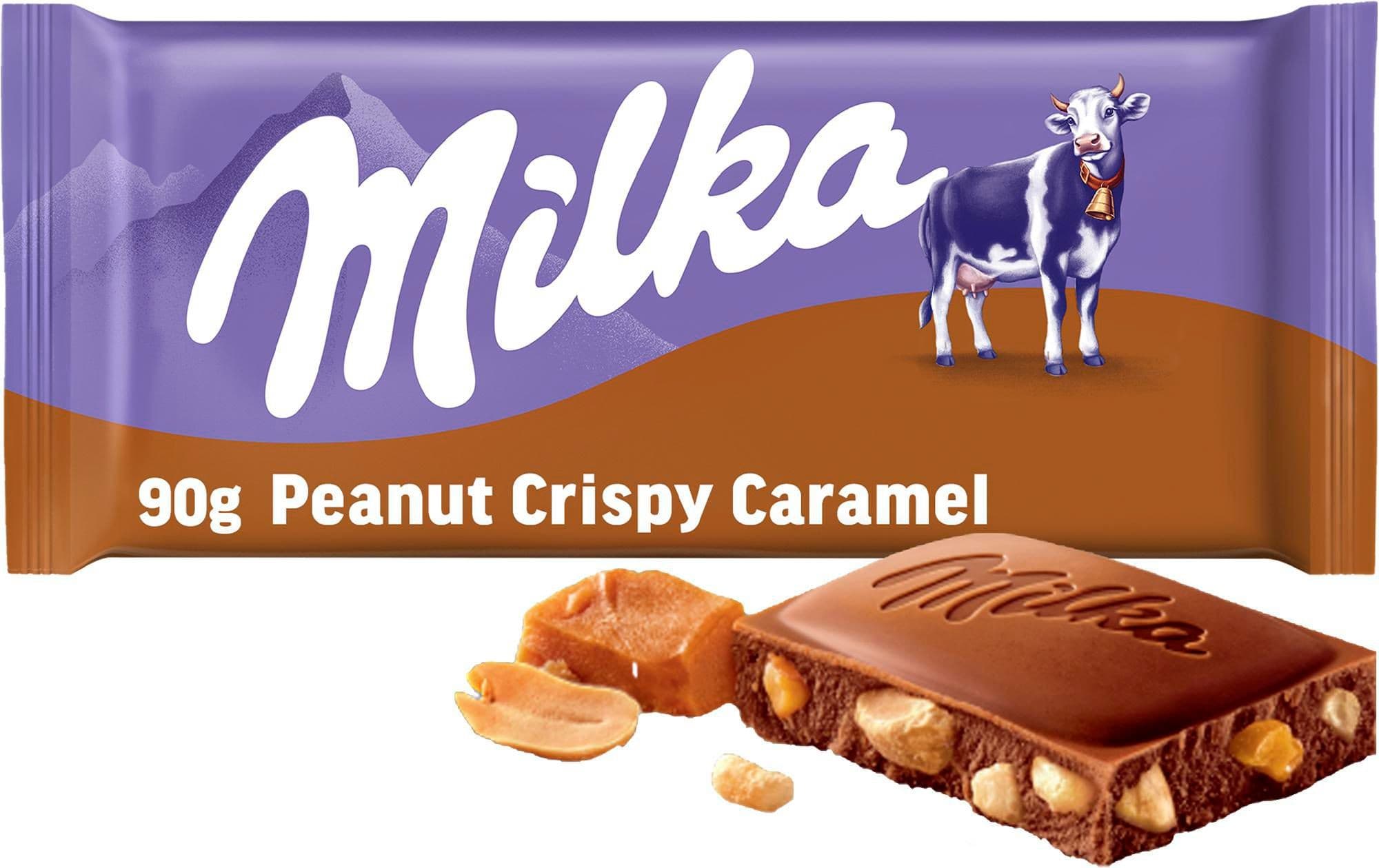 Milka čokoláda Peanut Crispy Caramel mléčná s arašídy a karamelovými kousky 90 g