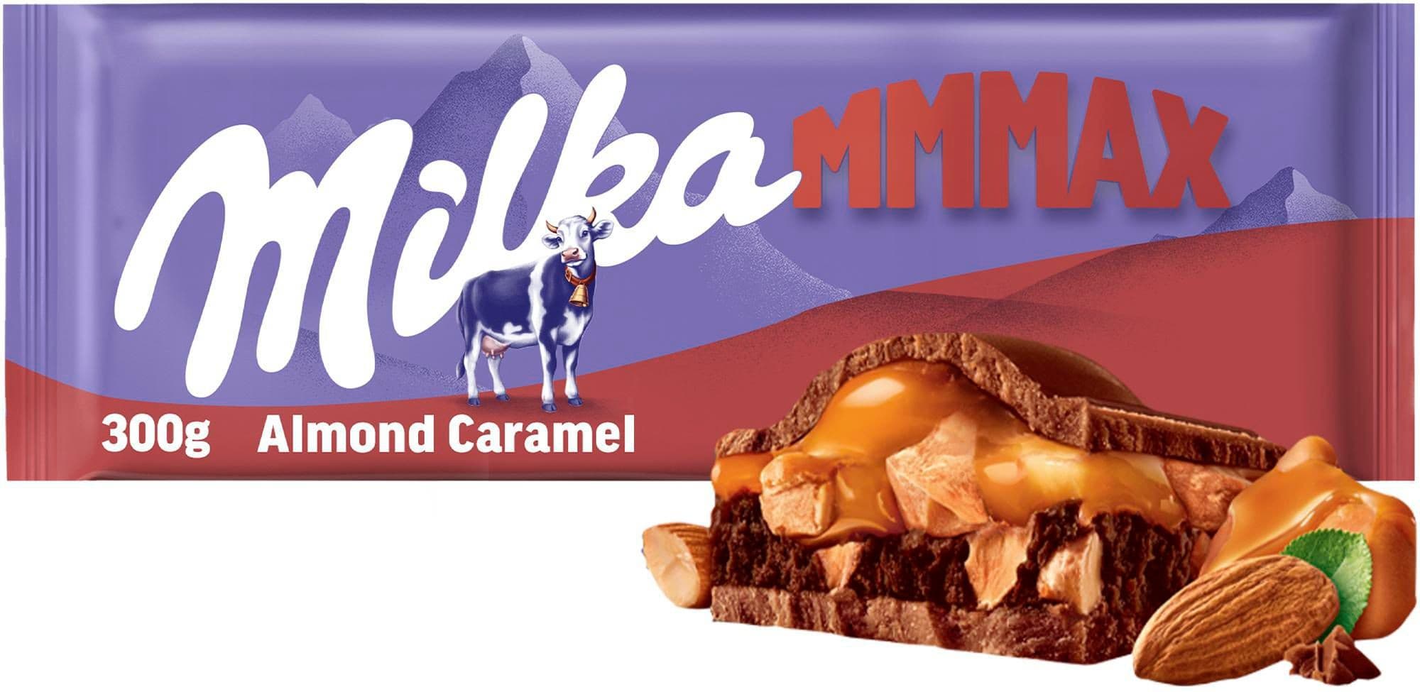 Milka čokoláda Mmmax Almond Caramel, mléčná s mandlemi 300 g