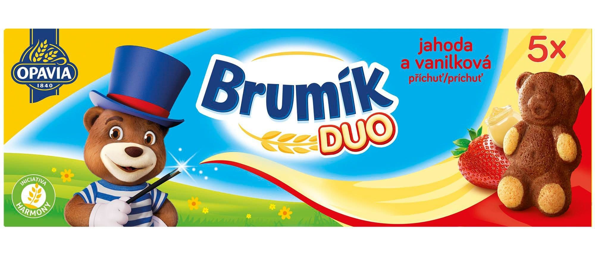 Opavia Brumík Duo Vanilková příchuť a jahoda jemné pečivo 150 g