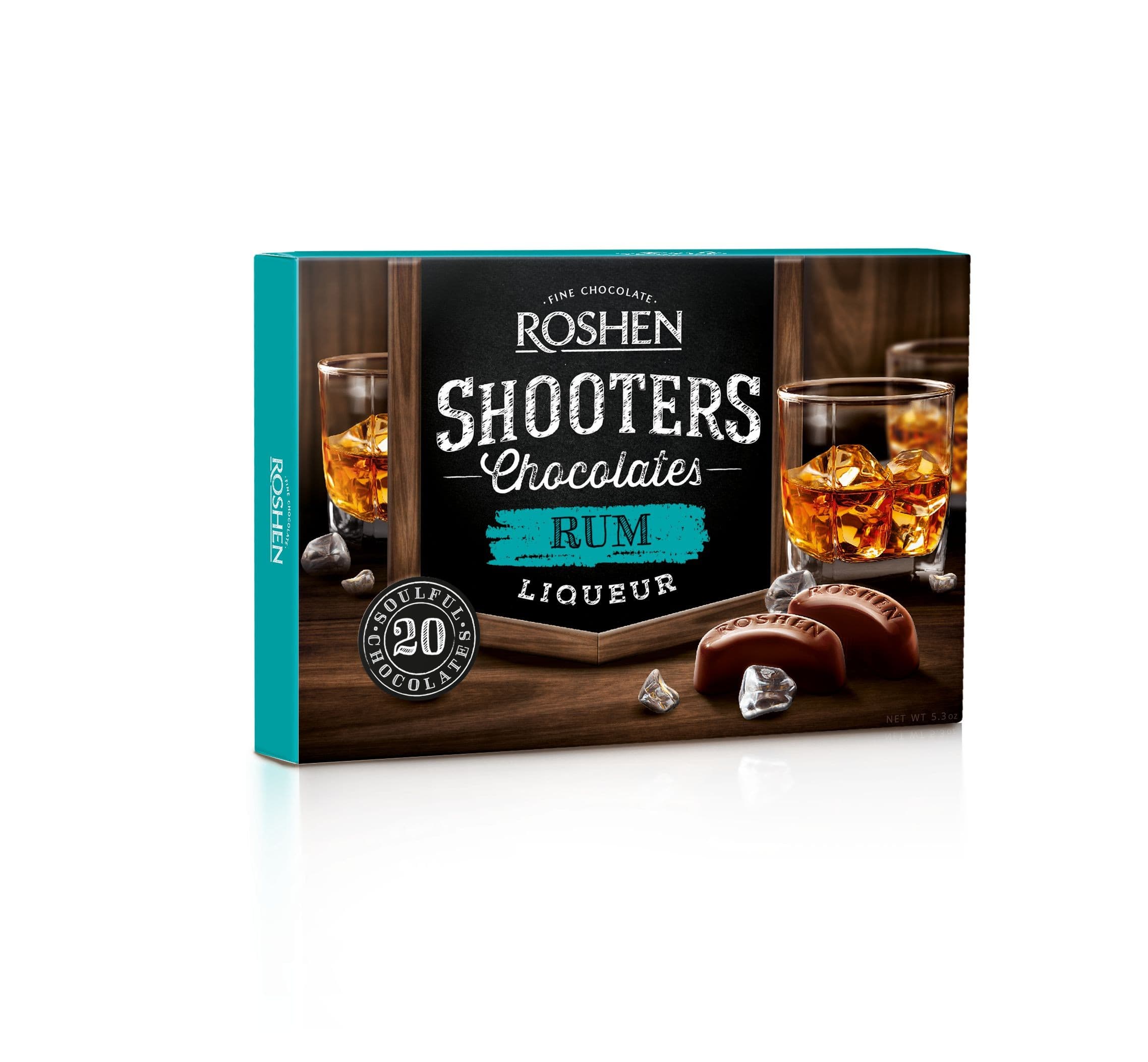 Roshen Shooters Bonboniéra z hořké čokolády s náplní rumového likéru 150g