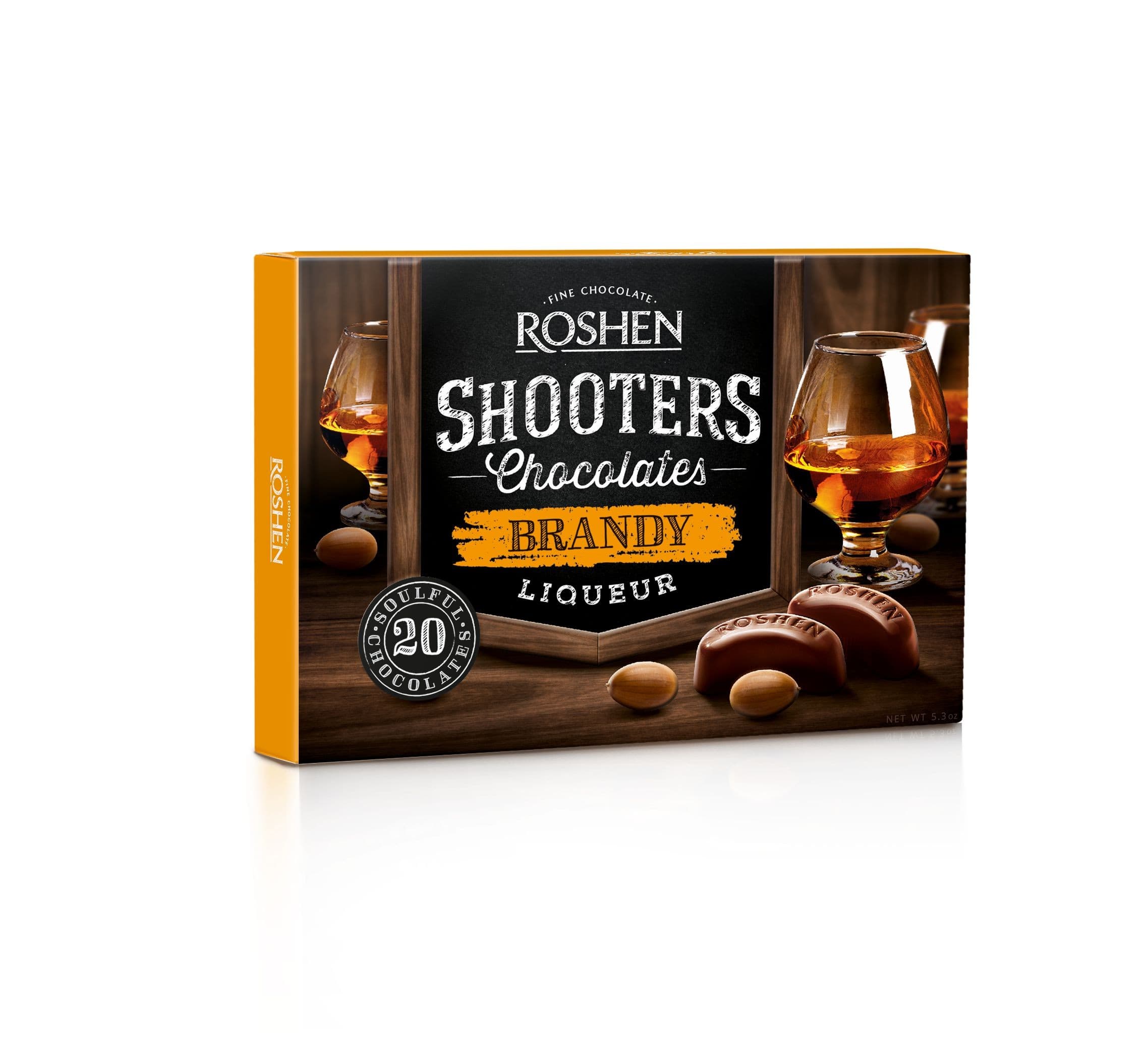 Roshen Shooters Bonboniéra z hořké čokolády s náplní brandy 150g