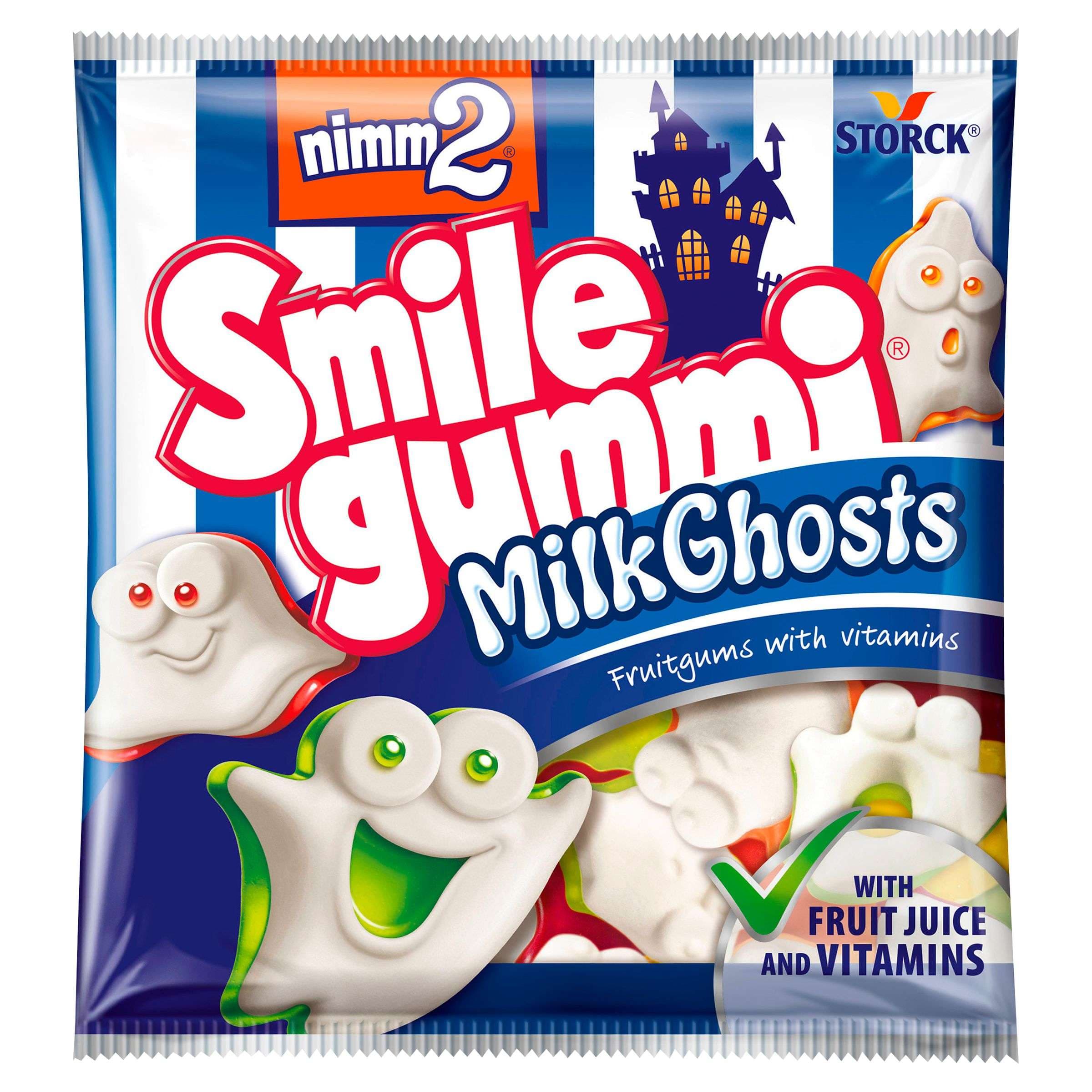 nimm2 Smilegummi Milk Ghosts ovocné želé s odstředěným mlékem a vitaminy 90g