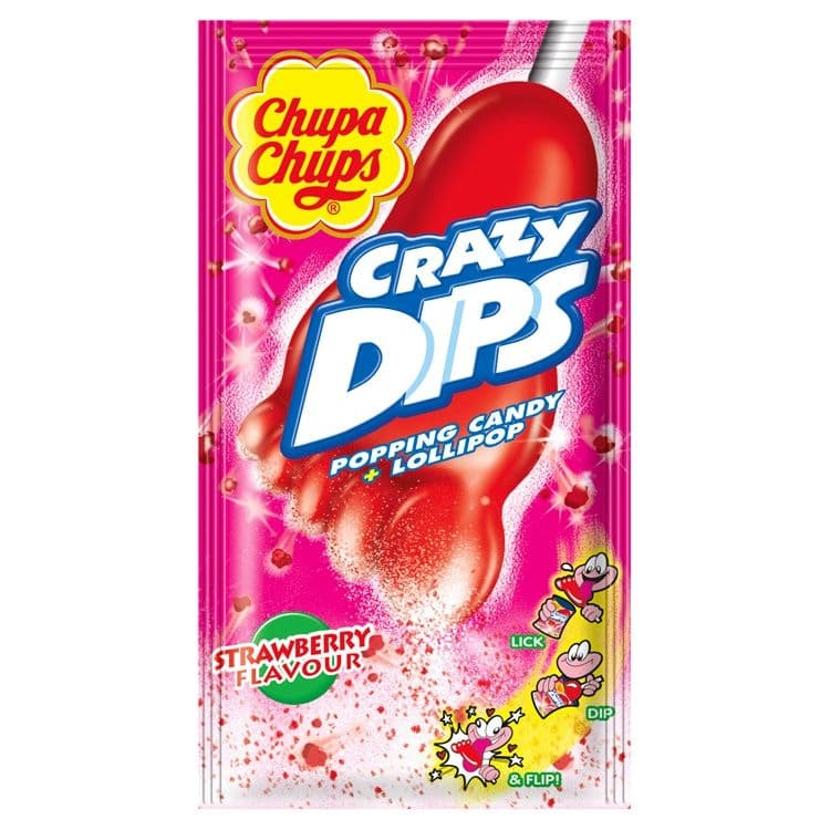 Chupa Chups Crazy Dips Drops s jahodovou příchutí s praskajicím práškem 14 g