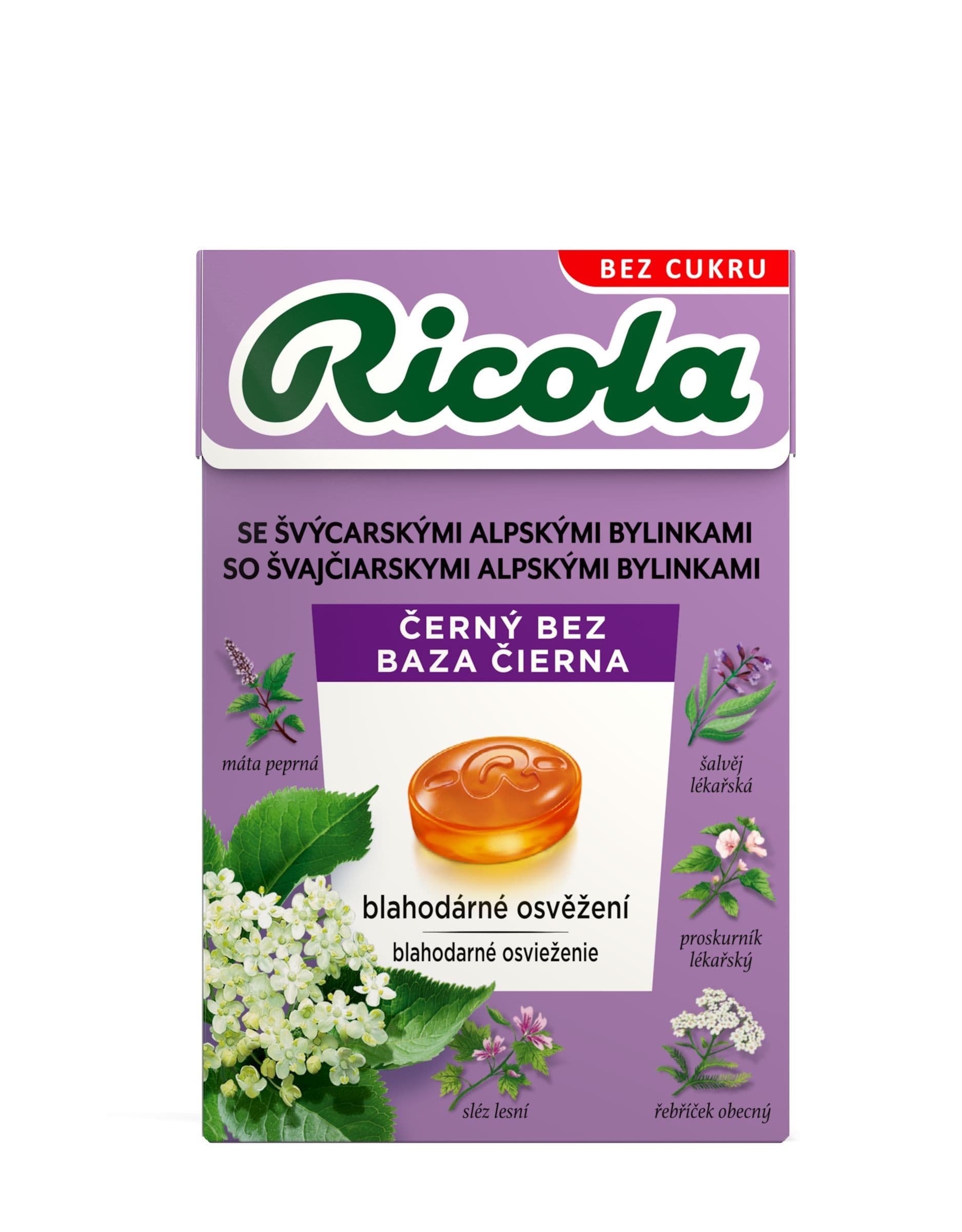 Ricola Černý bez Švýcarské bylinné bonbóny, bez cukru 40 g