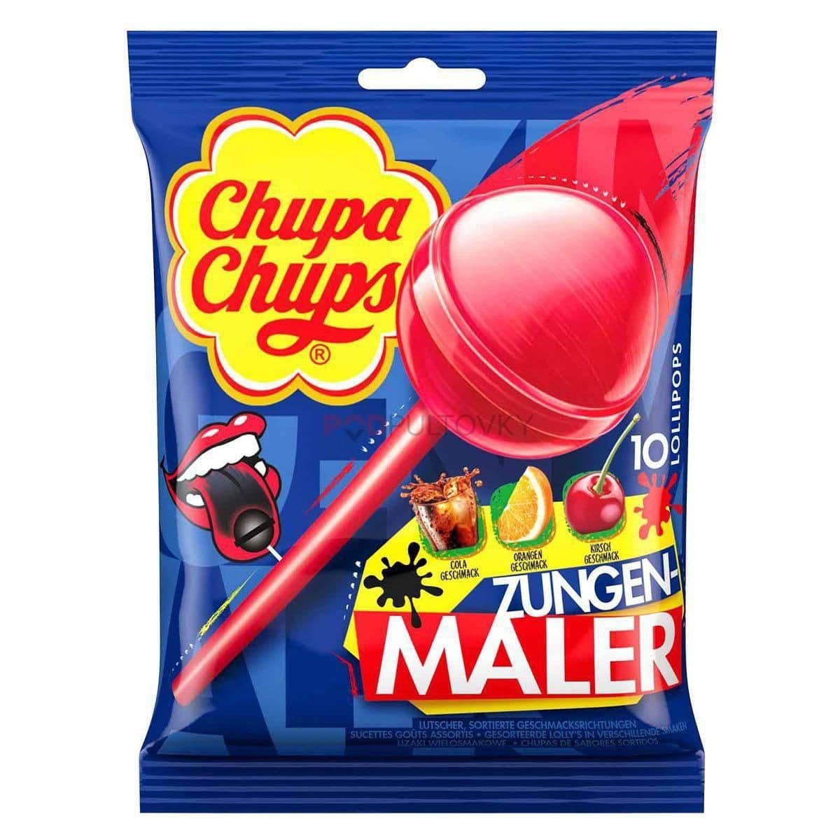 Chupa Chups Směs dropsů s příchutěmi třešeň, kola a pomeranč 10 ks 120g