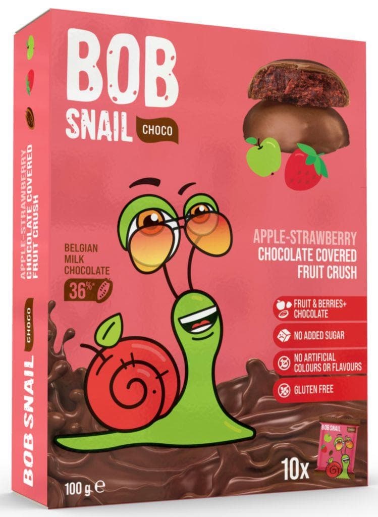 Šnek BOB v mléčné čokoládě jablko-jahoda 100g