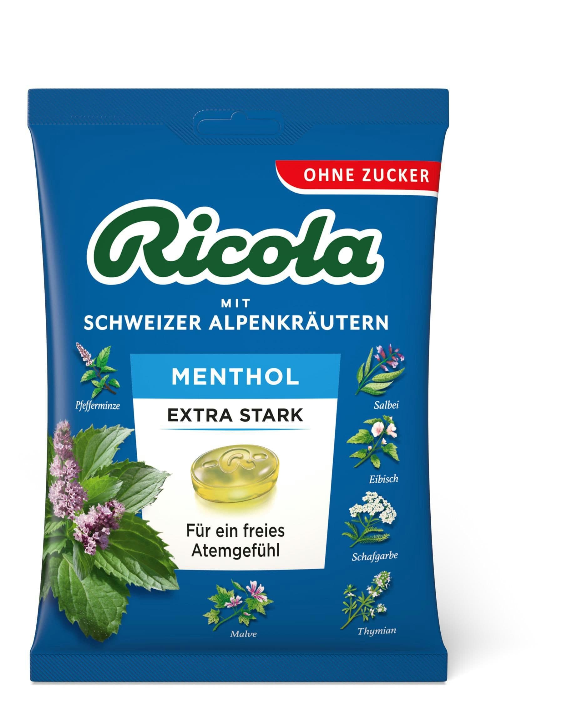 Ricola Mentol Extra silný Švýcarské bylinné bonbóny bez cukru75g
