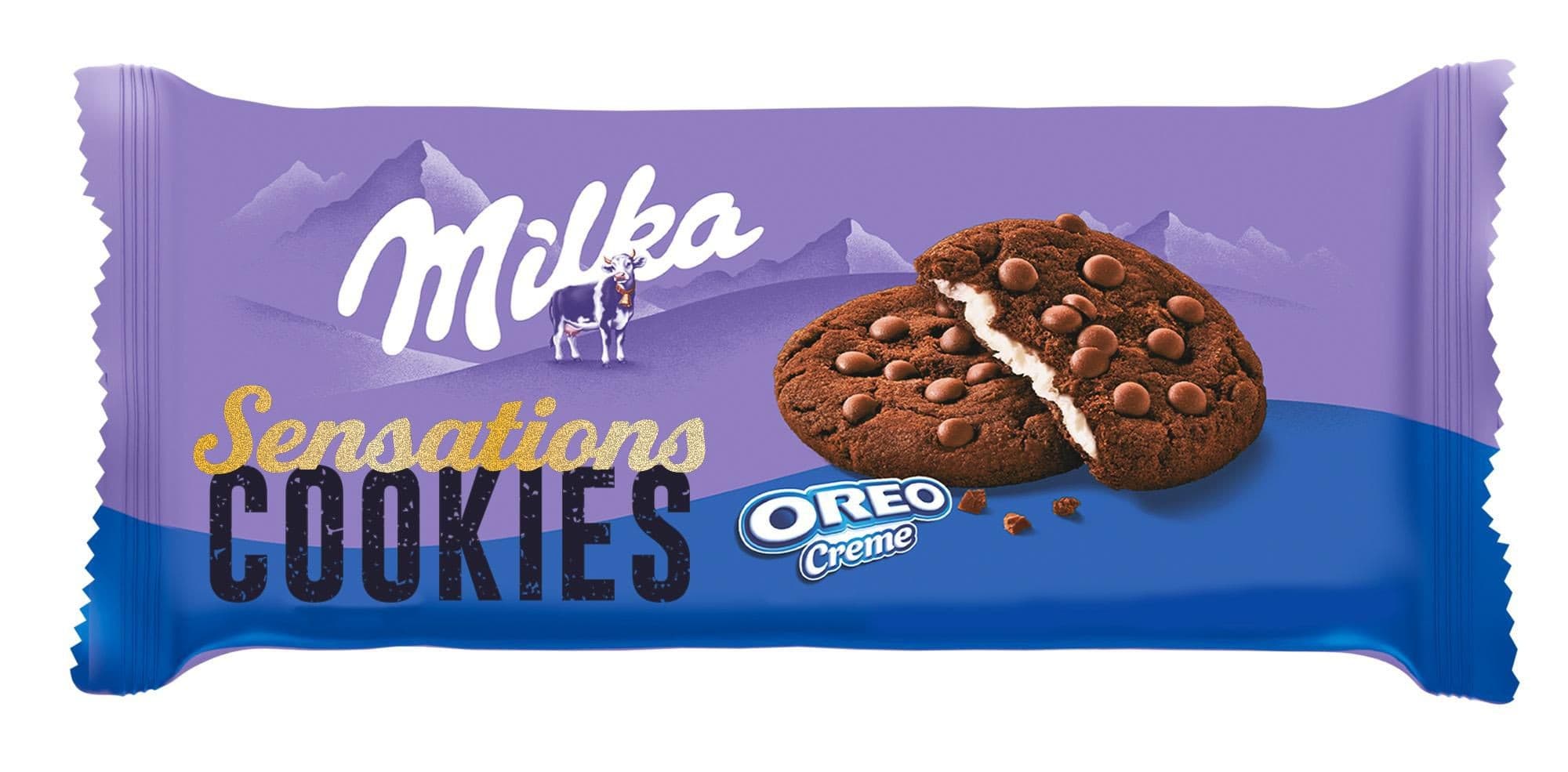 Milka sušenky kakaové Cookie Sensations s náplní s vanilkovou příchutí 156g