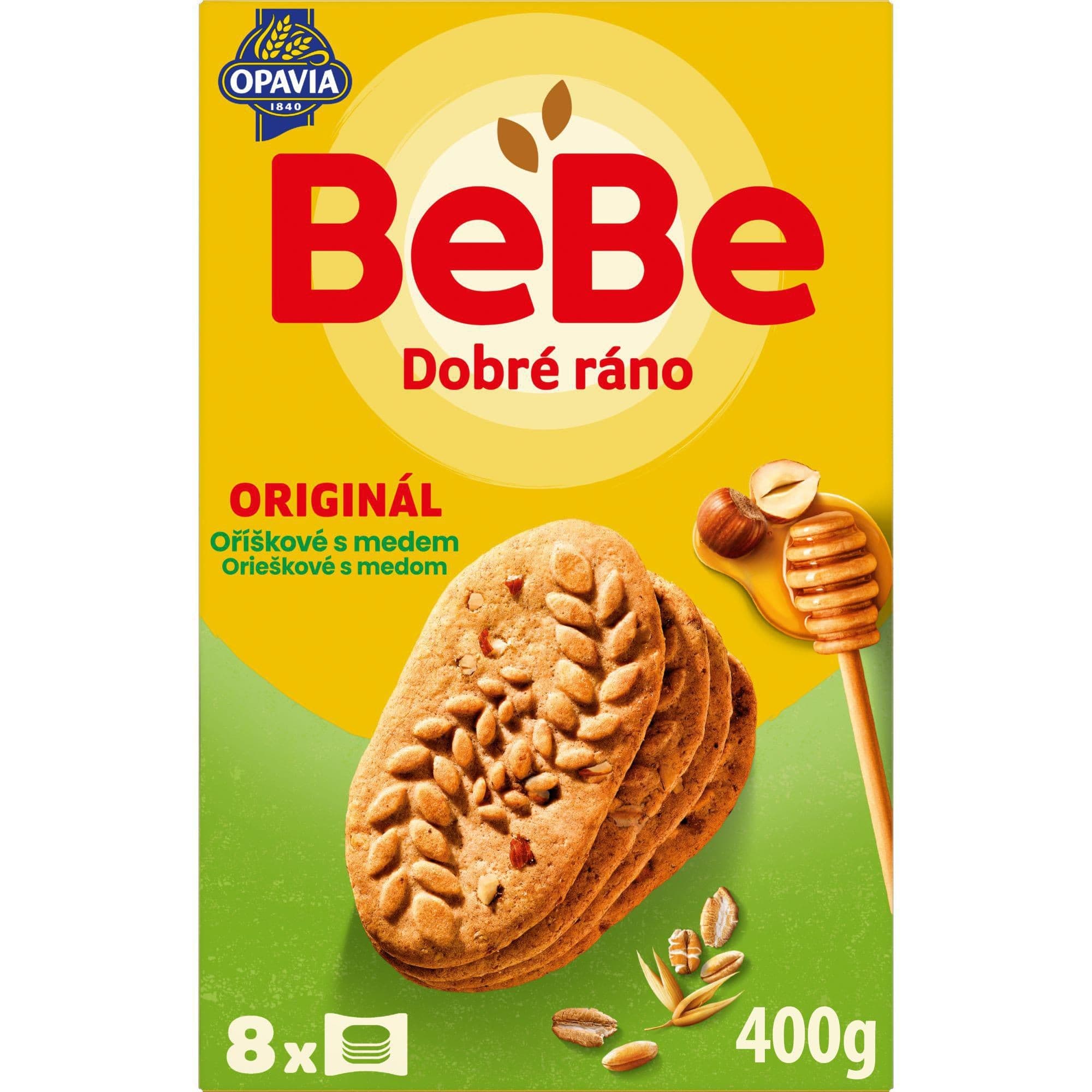 Opavia sušenky BeBe Dobré Ráno oříškové s medem 8 x 50g (400g)