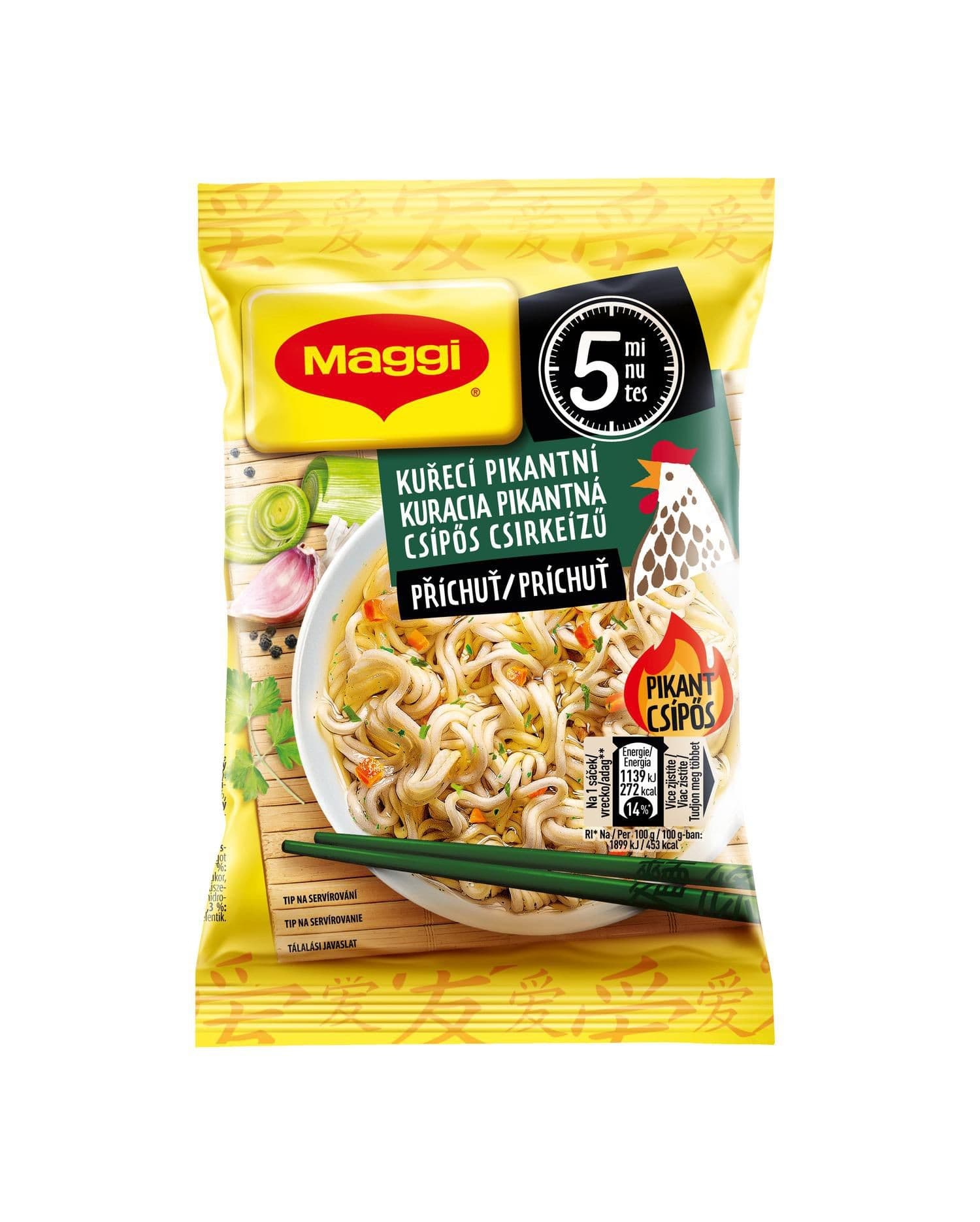 Maggi Instantní nudle s kuřecí příchutí, pikantní, sáček 60 g