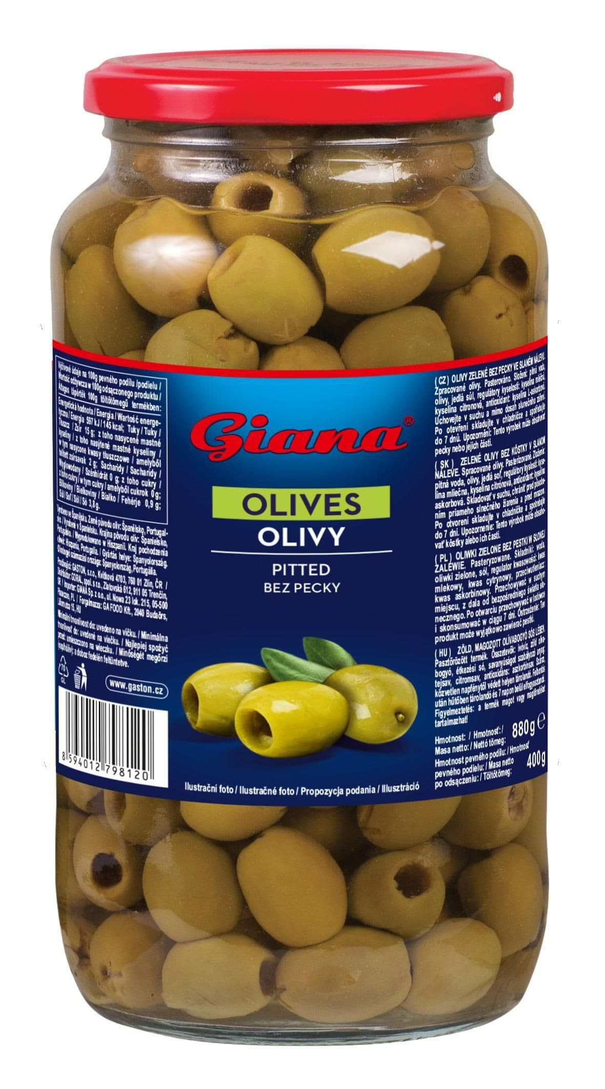 Giana Zelené olivy bez pecky 880g