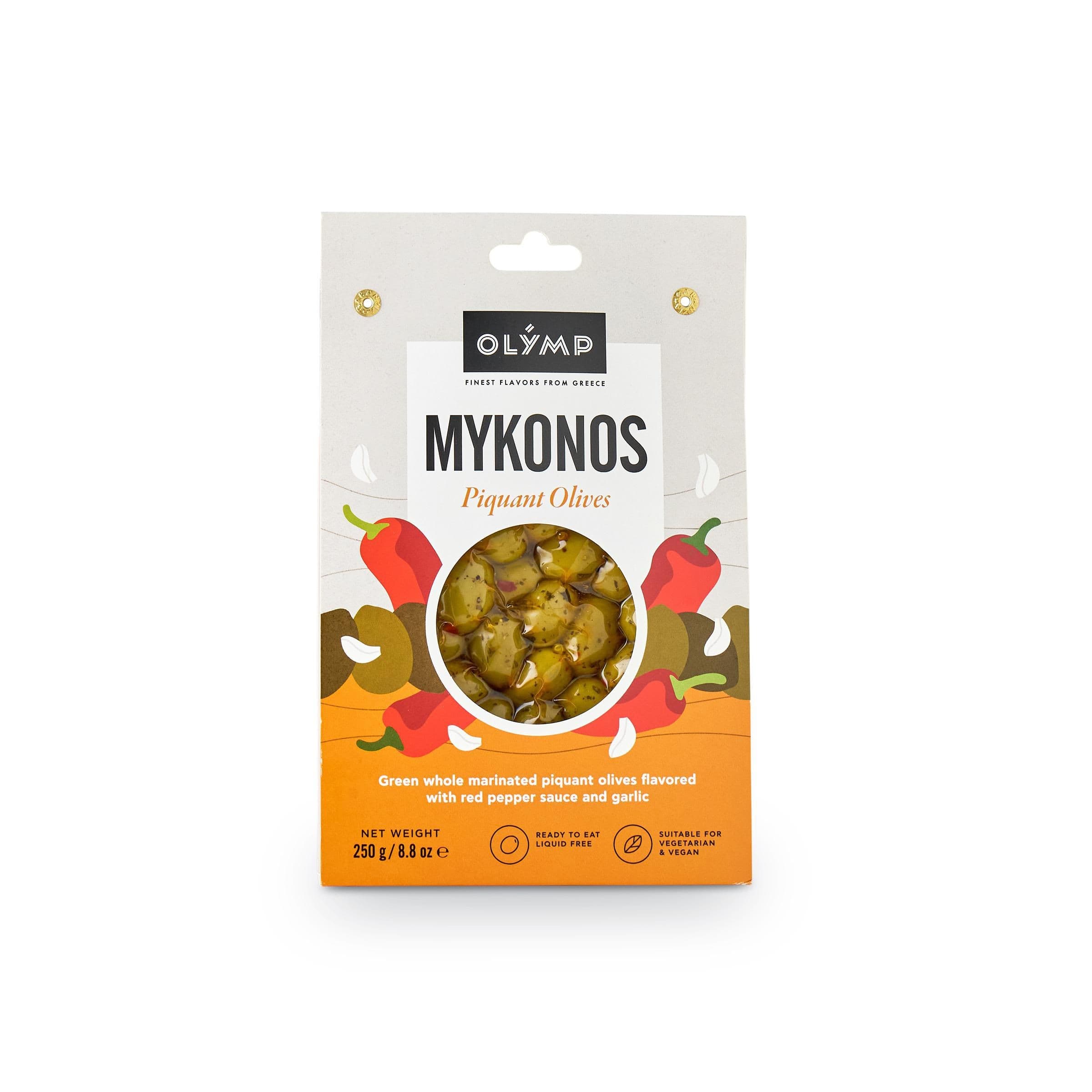 Olymp Pikantní zelené olivy chilli-česnek vakuované 250g