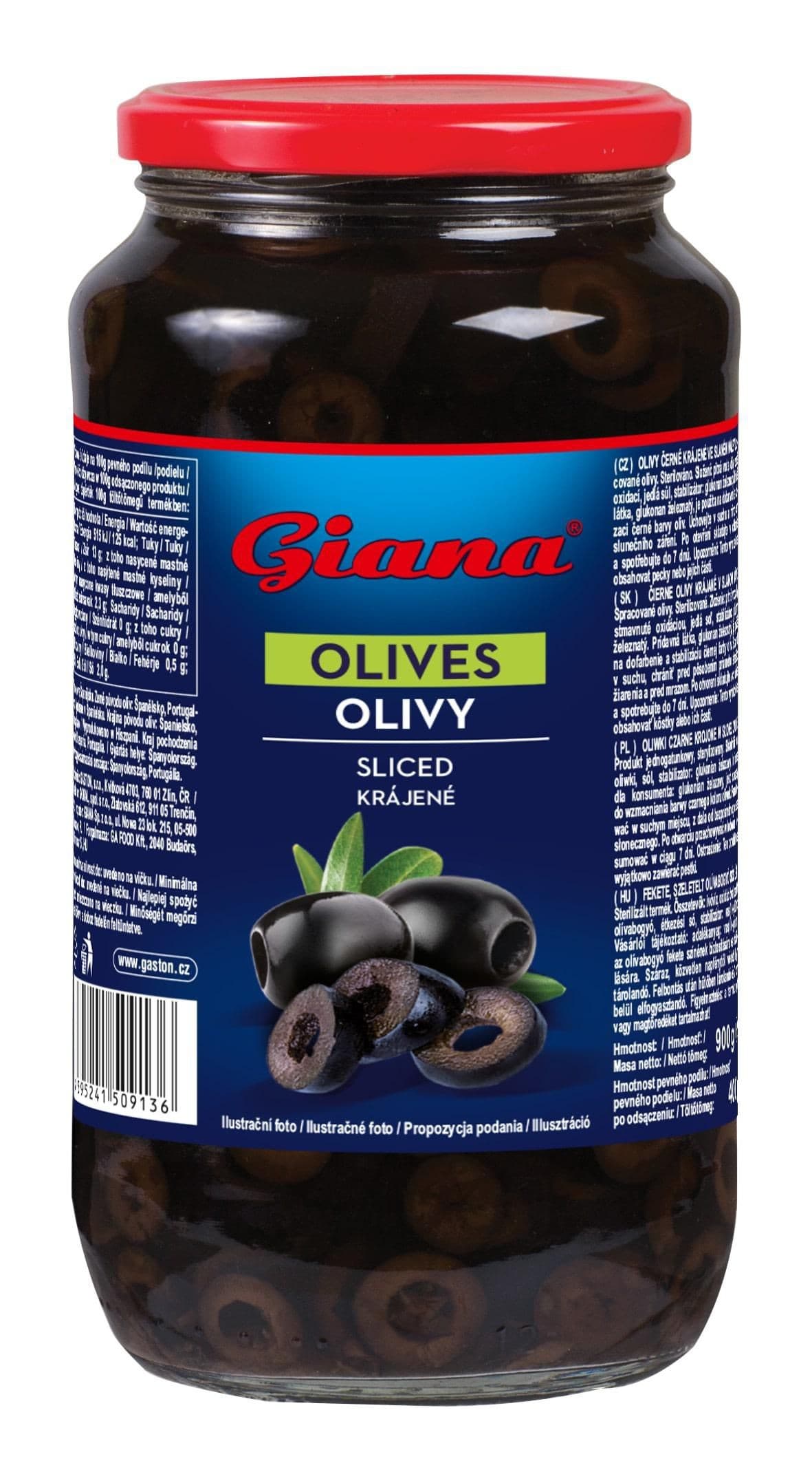 Giana Olivy černé krájené ve slaném nálevu 900g