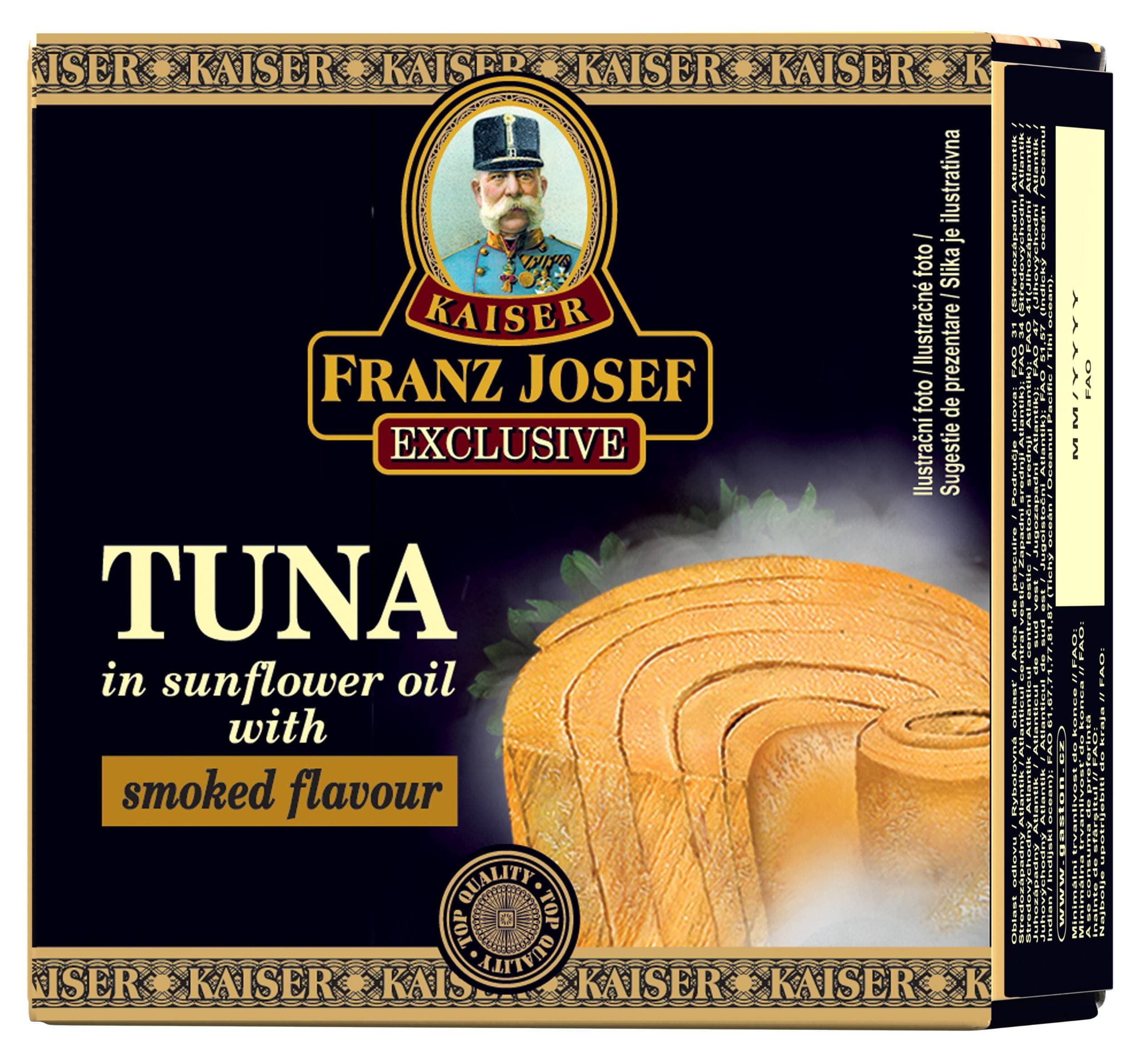 Franz Josef Kaiser Exclusive Tuňák ve slunečnicovém oleji s uzenou příchutí 80 g