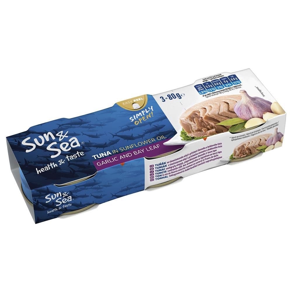 Sun&Sea Tuňák ve slunečnicovém oleji s česnekem a bobkovým listem 3x80g