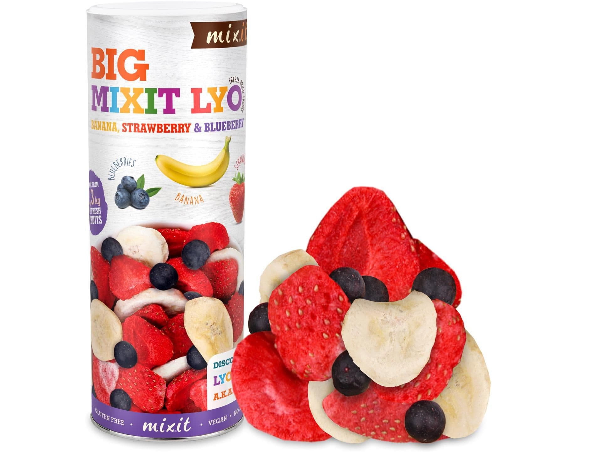 Mixit Velké křupavé ovoce - banán, jahoda, borůvka 160g