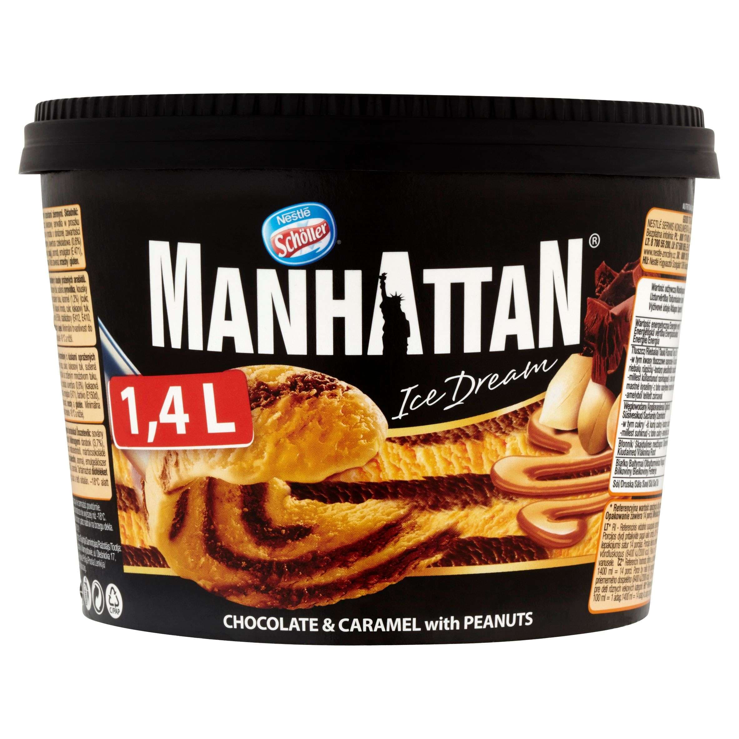 Manhattan Ice Dream mražený krém čokoládovo-karamelový s kousky pražených arašídů 1400 ml