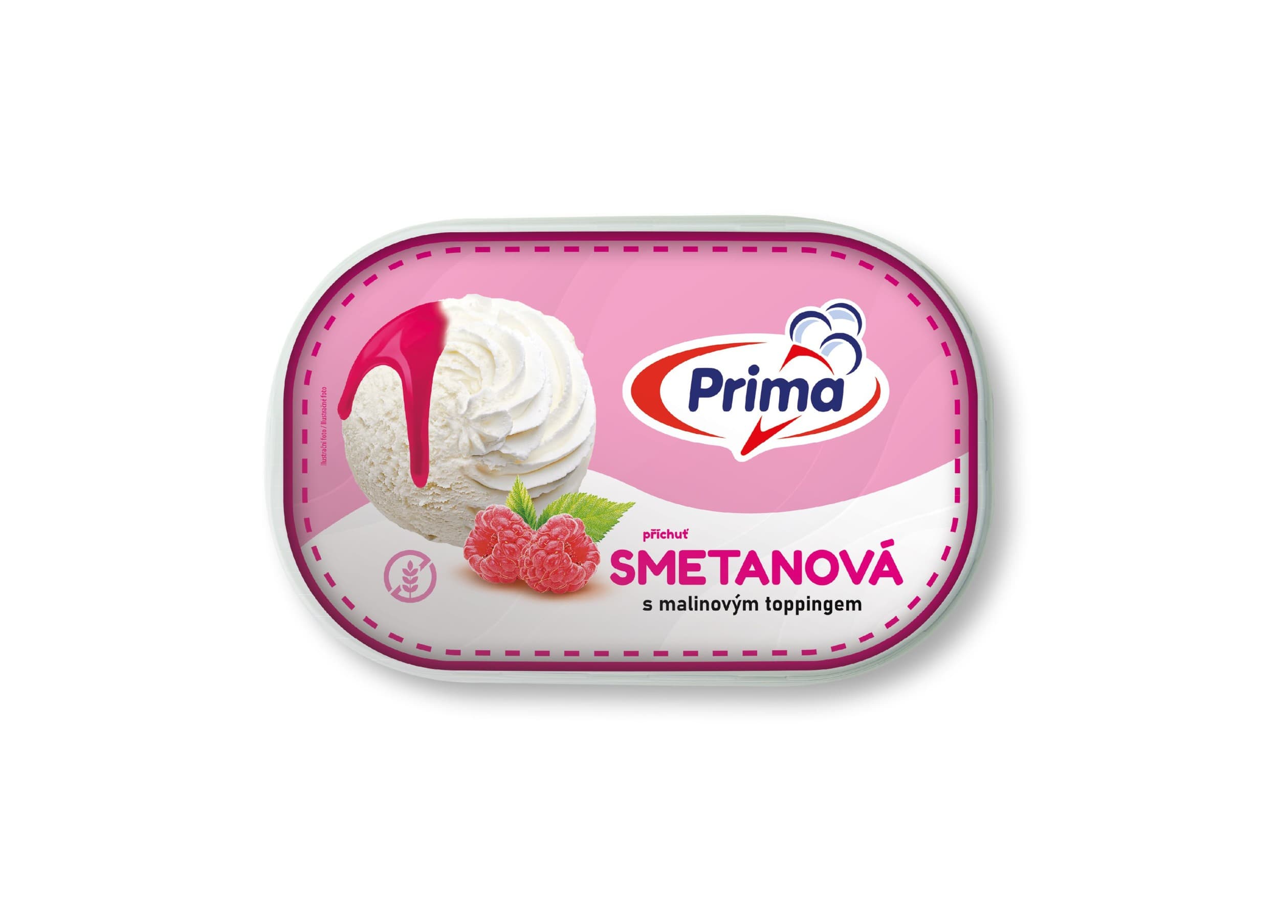 Prima Mražený krém se smetanovou příchutí a malinovým toppingem 900 ml