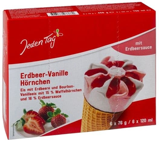 Jeden Tag Zmrzlinový kornout s příchutí jahody 6 x 120 ml