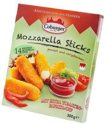 Coburger Tyčinky z mozzarelly obalované a předsmažené s rajčatovým dipem mražené 300 g