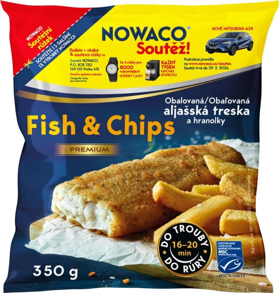 Nowaco Fish & Chips MSC – obalovaná aljašská treska a hranolky  mražené 350g