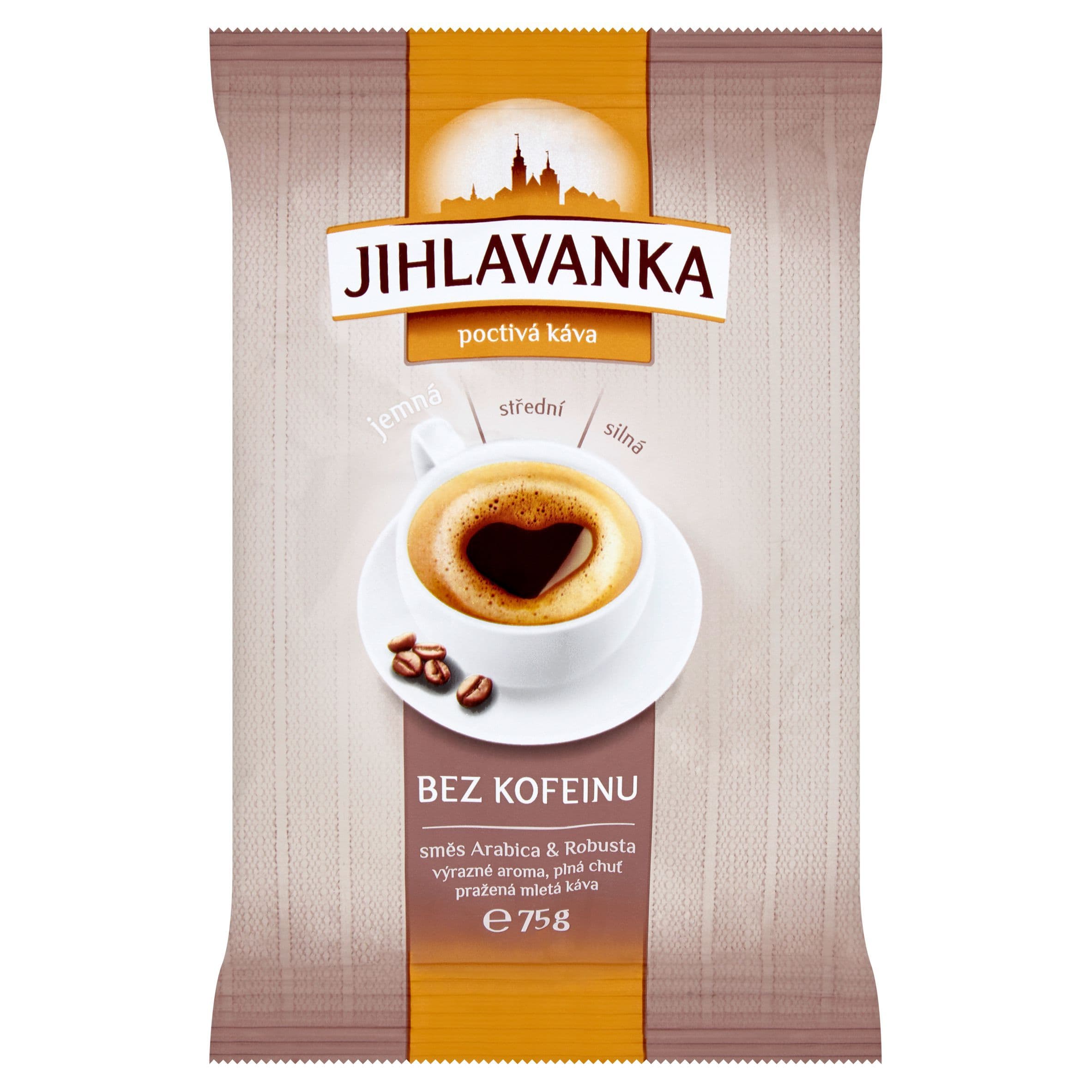Jihlavanka Bez kofeinu pražená mletá káva 75 g