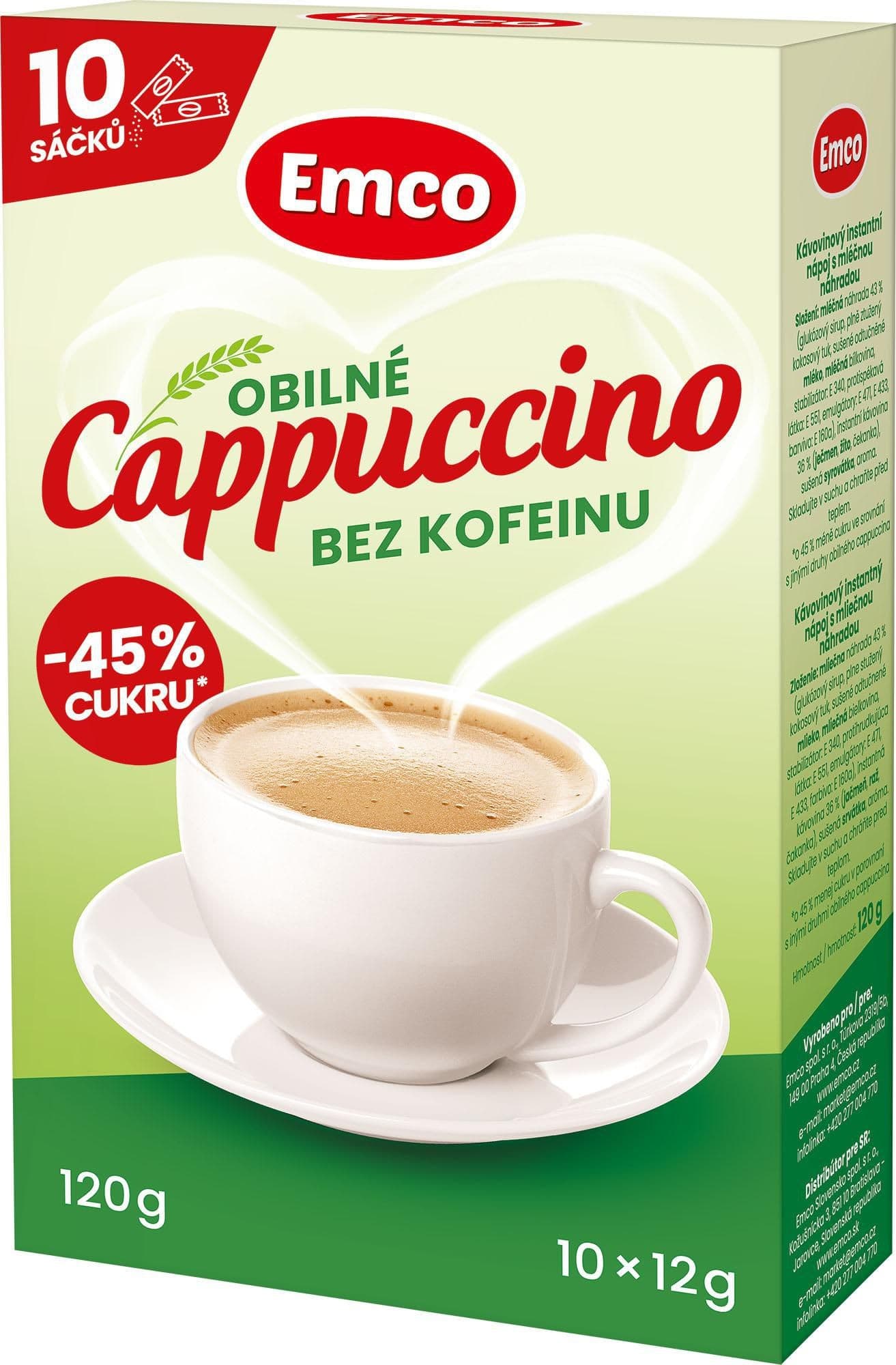 Emco Cappuccino obilné bez kofeinu 10x12g