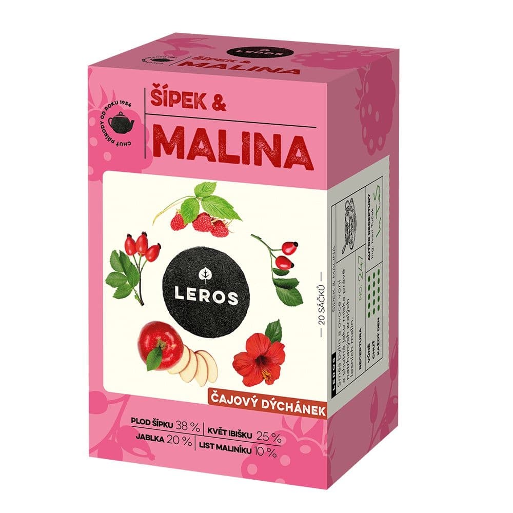 Leros čajový dýchánek, šípek, malina 20x2g