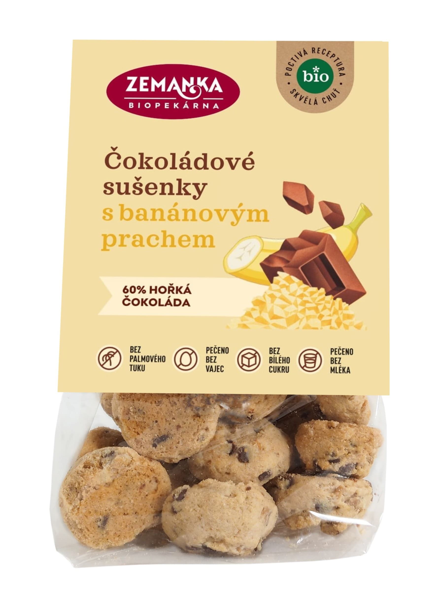 Biopekárna Zemanka Bio sušenky s čokoládou a banánovým prachem 100g