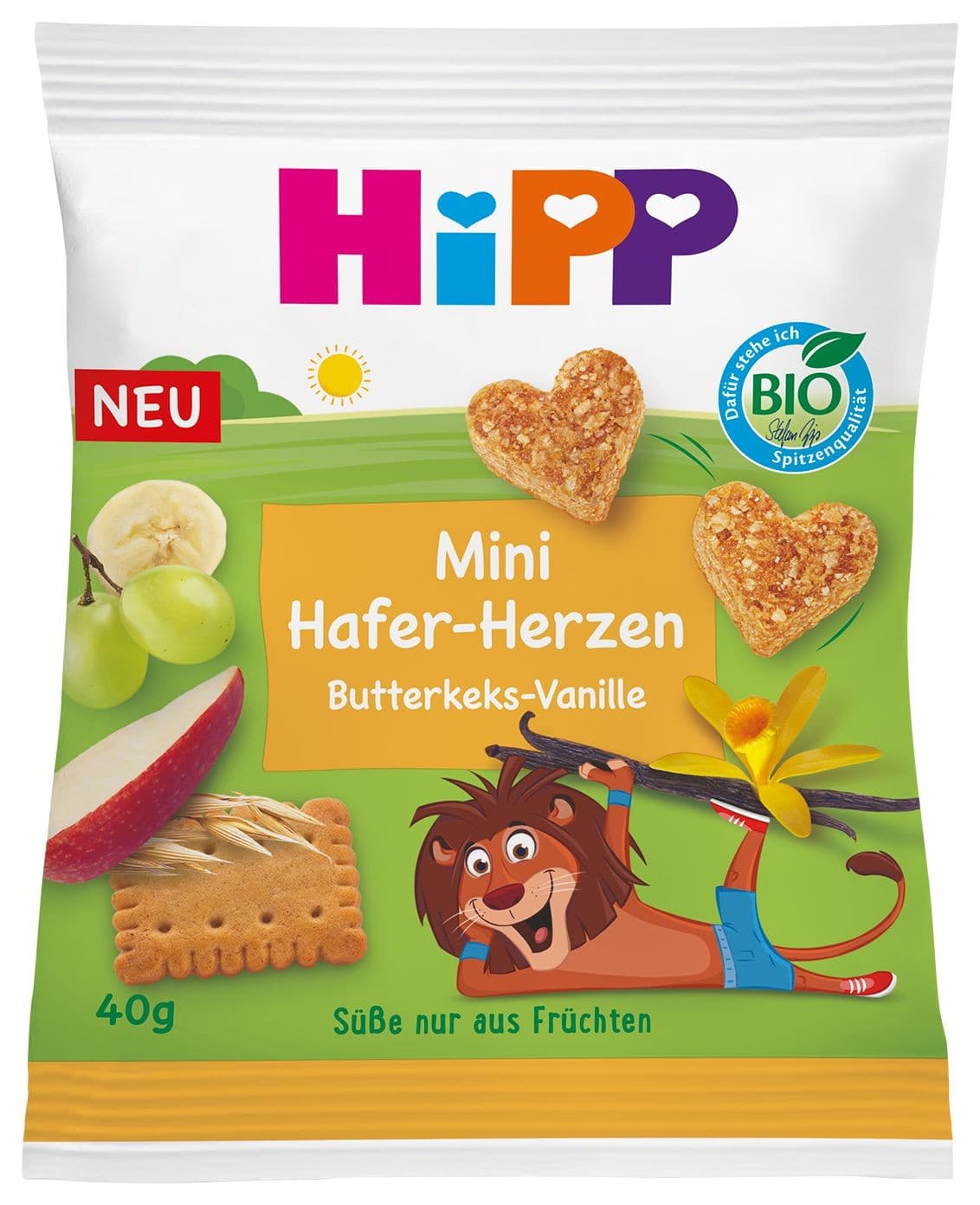 HiPP BIO Ovocno-obilná srdíčka máslové, vanilka 40 g