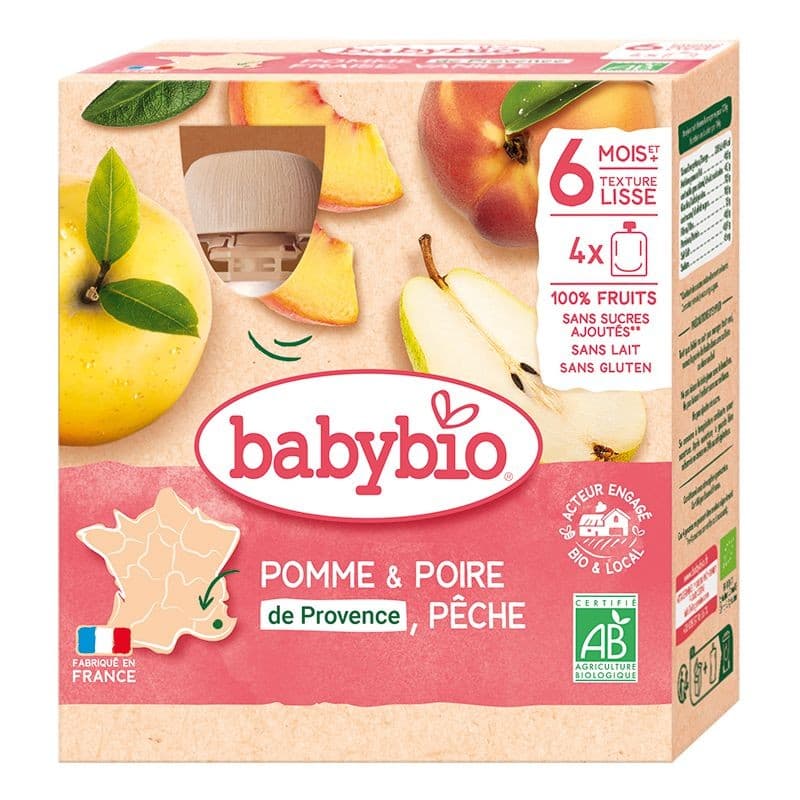 Babybio Jablko, hruška, broskev 4x90 g