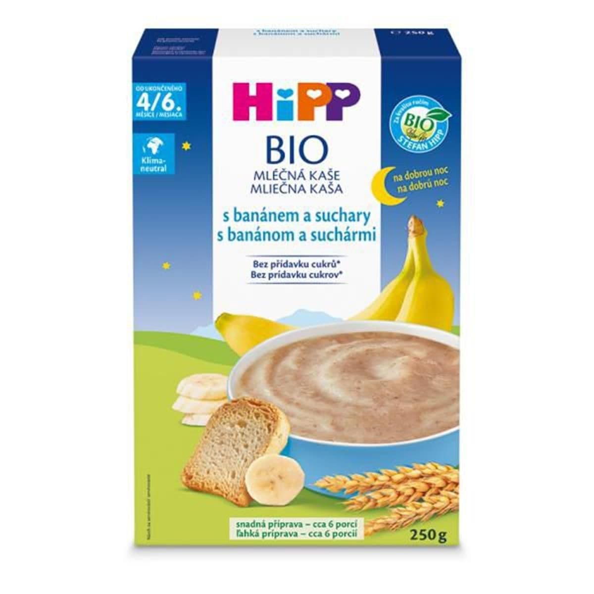 HiPP BIO Mléčná kaše na dobrou noc s banánem a suchary 250g