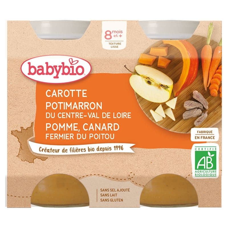 Babybio Mrkev, dýně a jablka s kachním masem 2x200 g