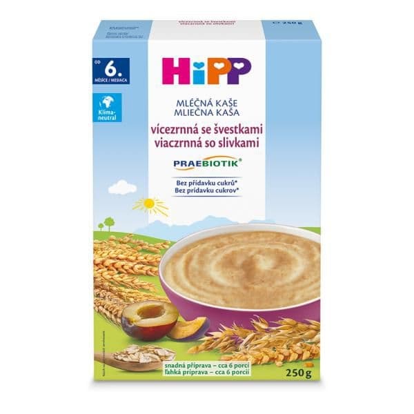 HiPP Mléčná kaše PRAEBIOTIK vícezrnná se švestkami 6m+ 250g