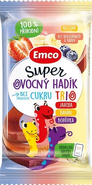 Emco Super ovocný hadík Trio jahoda/banán/borůvka 20g