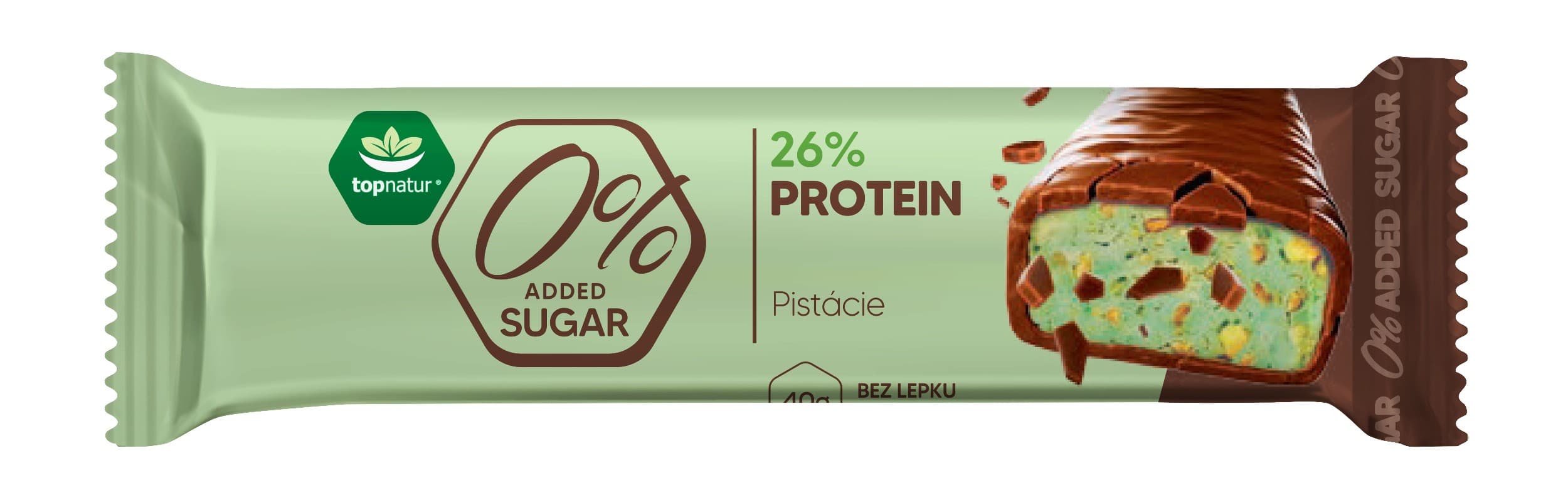 Topnatur Proteinová tyčinka - Pistácie, 0% přidaného cukru 40g