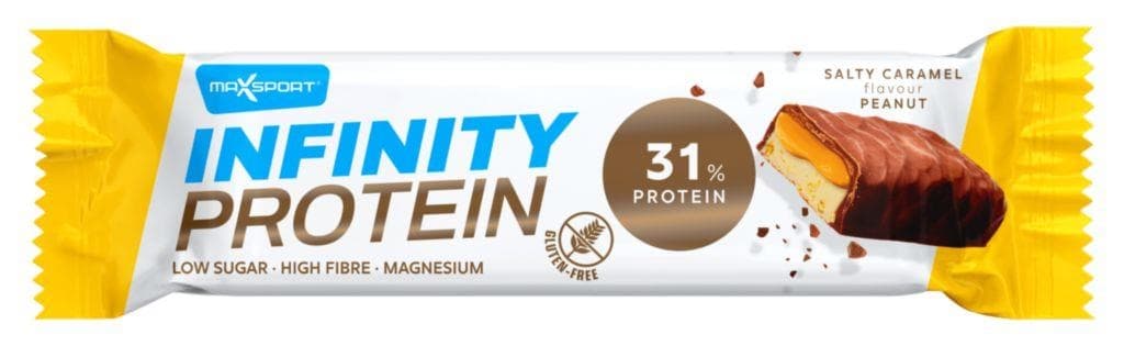 MaxSport Slaný karamel & arašídy proteinová tyčinka 55g