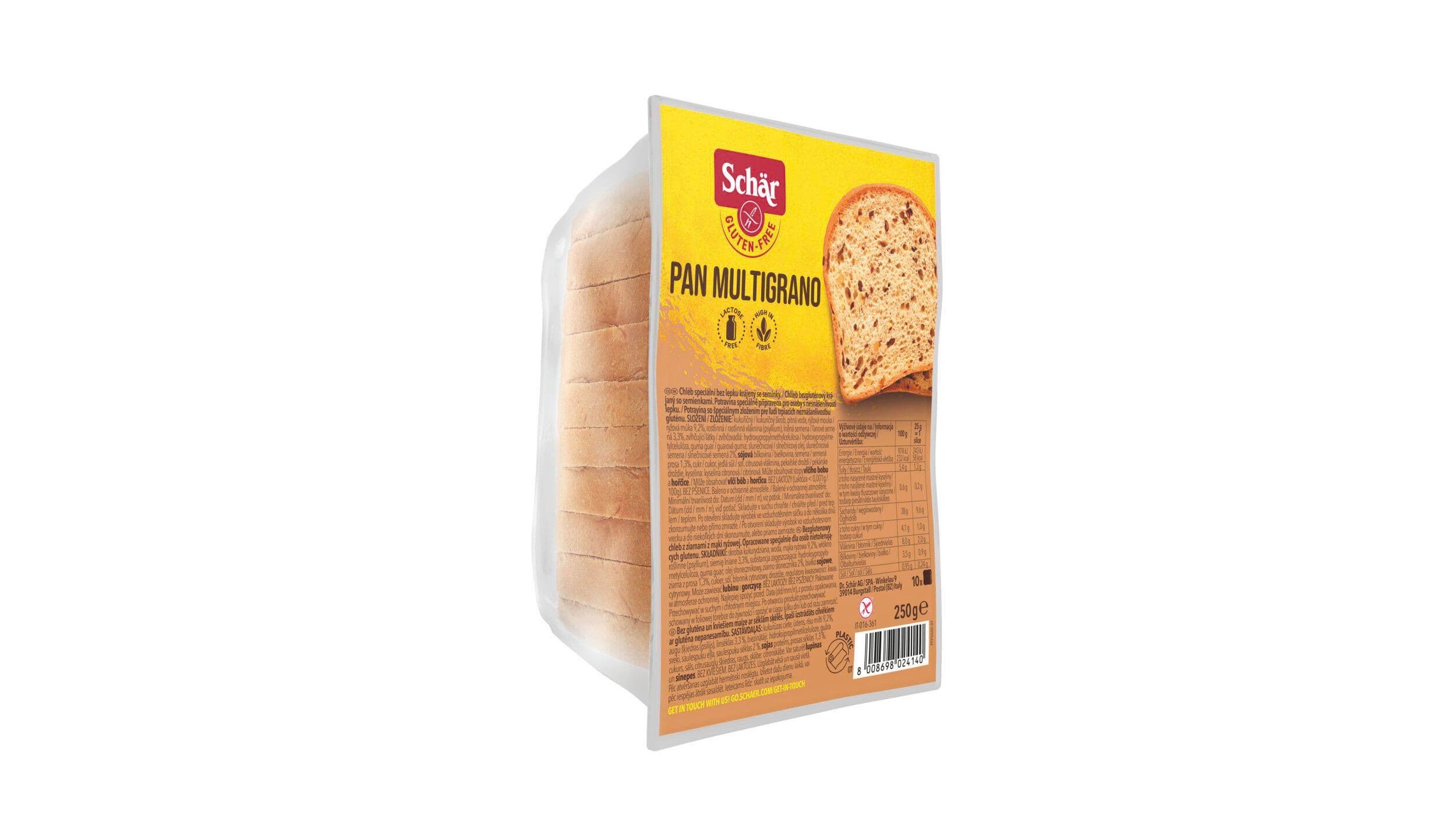 Schär Pan Multigrano chléb speciální bez lepku bílý krájený se zrníčky 250 g