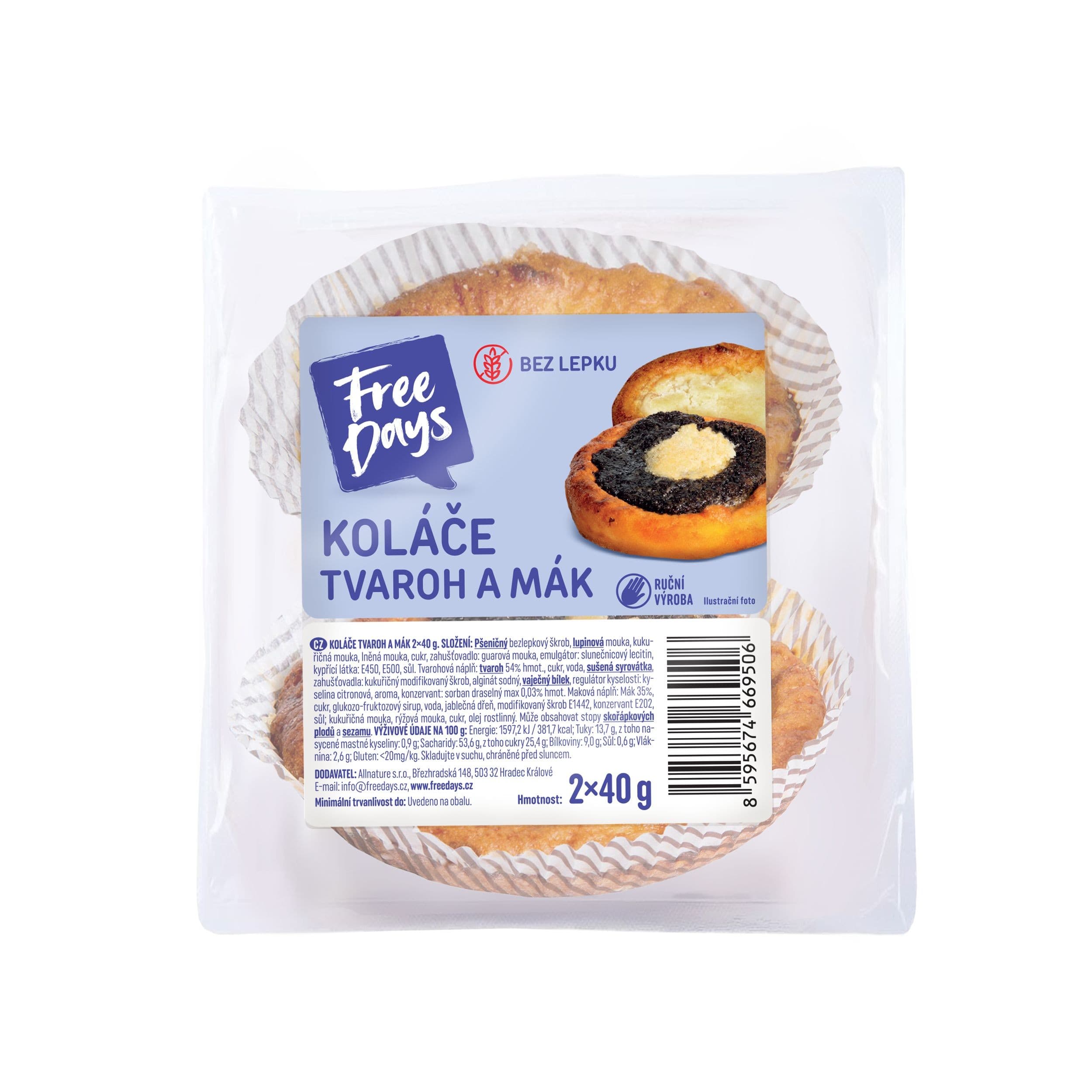 FreeDays Koláče tvaroh a mák 2x40g