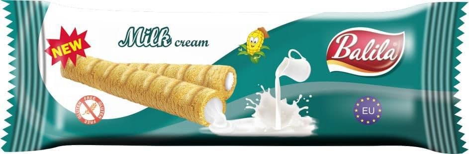 Balila Kukuřičné trubičky plněné krémem s příchutí mléka bez lepku 18 g