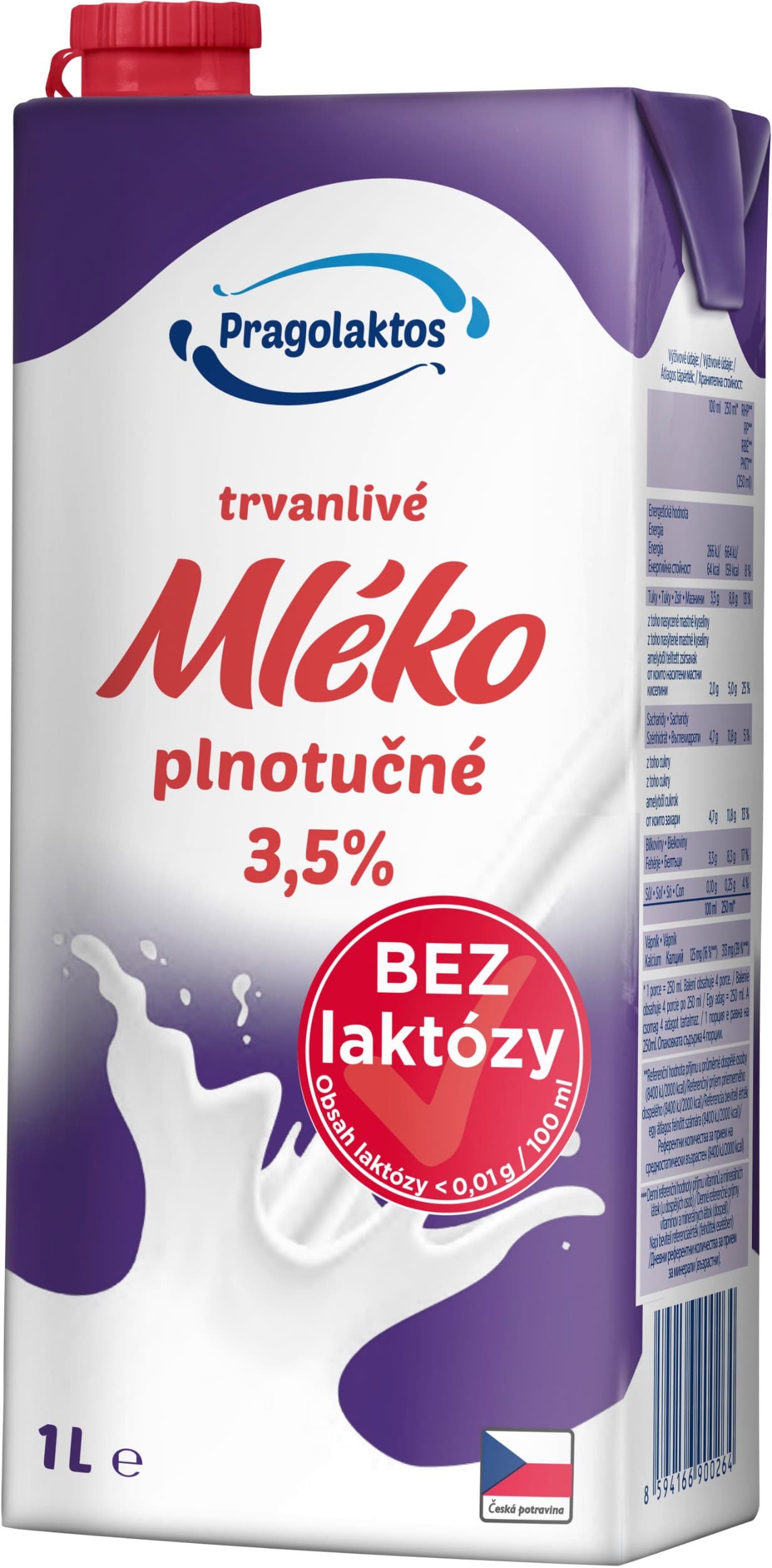 Pragolaktos Trvanlivé mléko 3,5% bez laktózy 1l