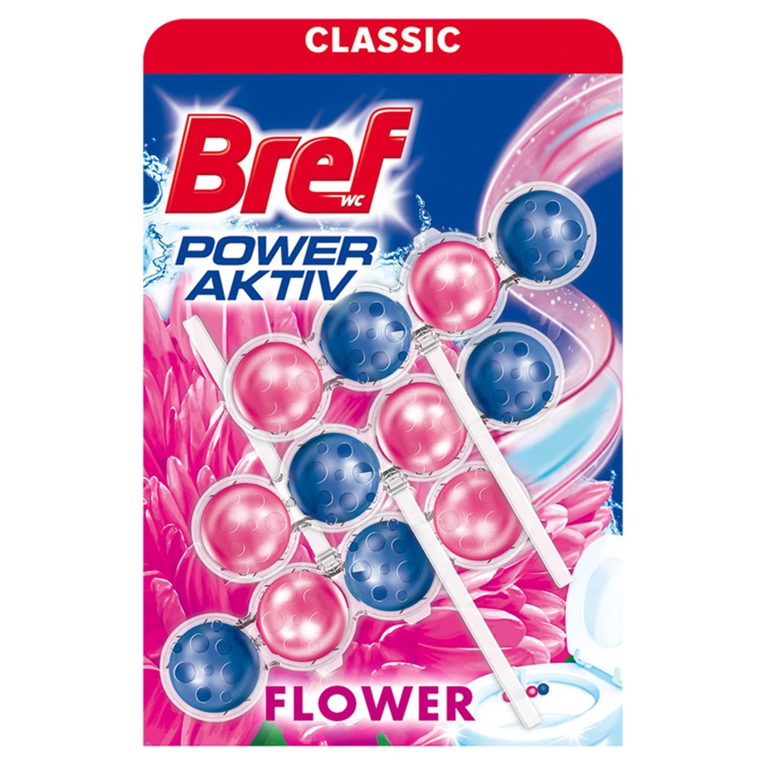 Bref Power Aktiv Flower Blossom tuhý blok pro WC péči 3 x 50g