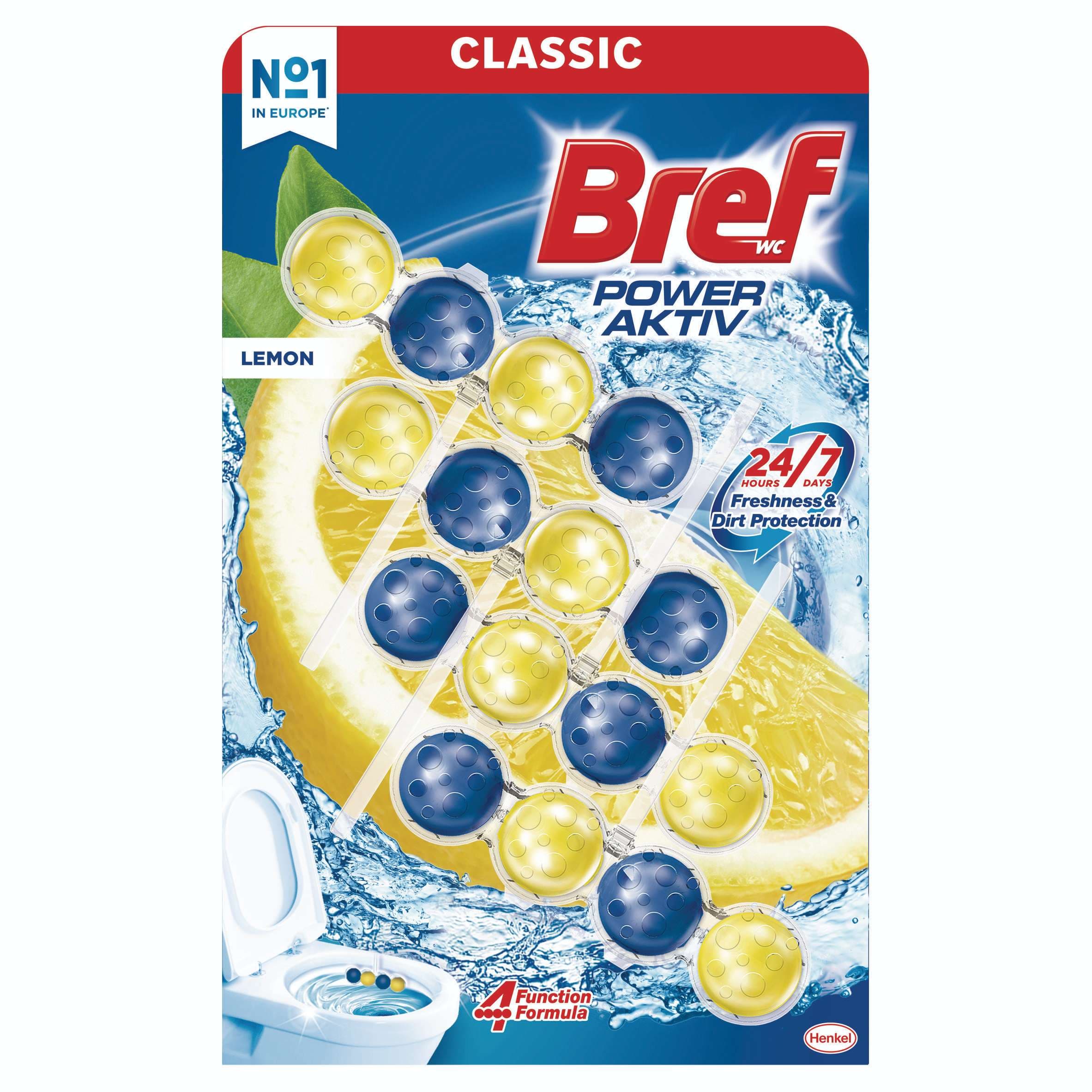 Bref Power Aktiv Lemon tuhý WC blok 4 x 50g