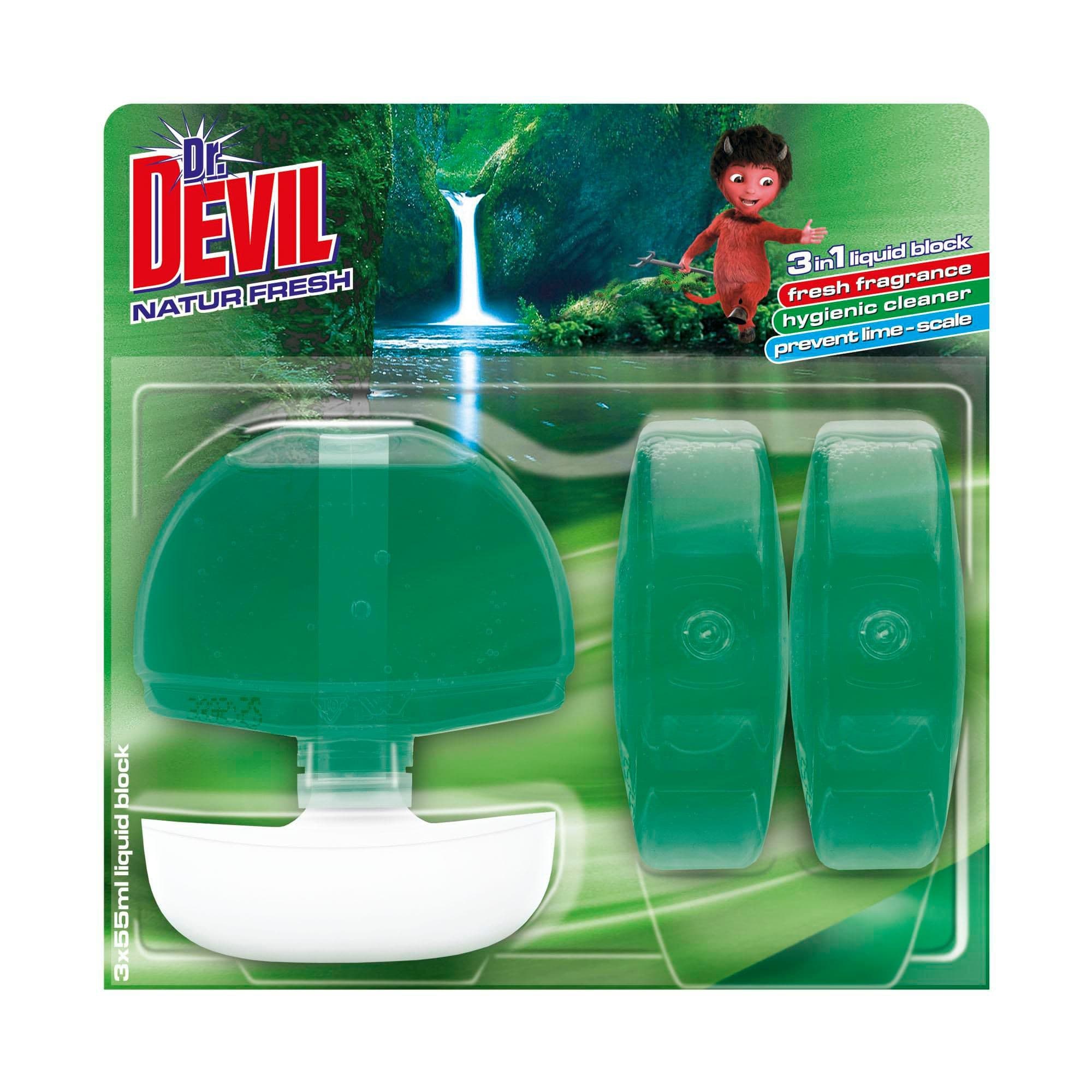 Dr.Devil Natur Fresh 3v1 tekutý WC blok 3x55 ml