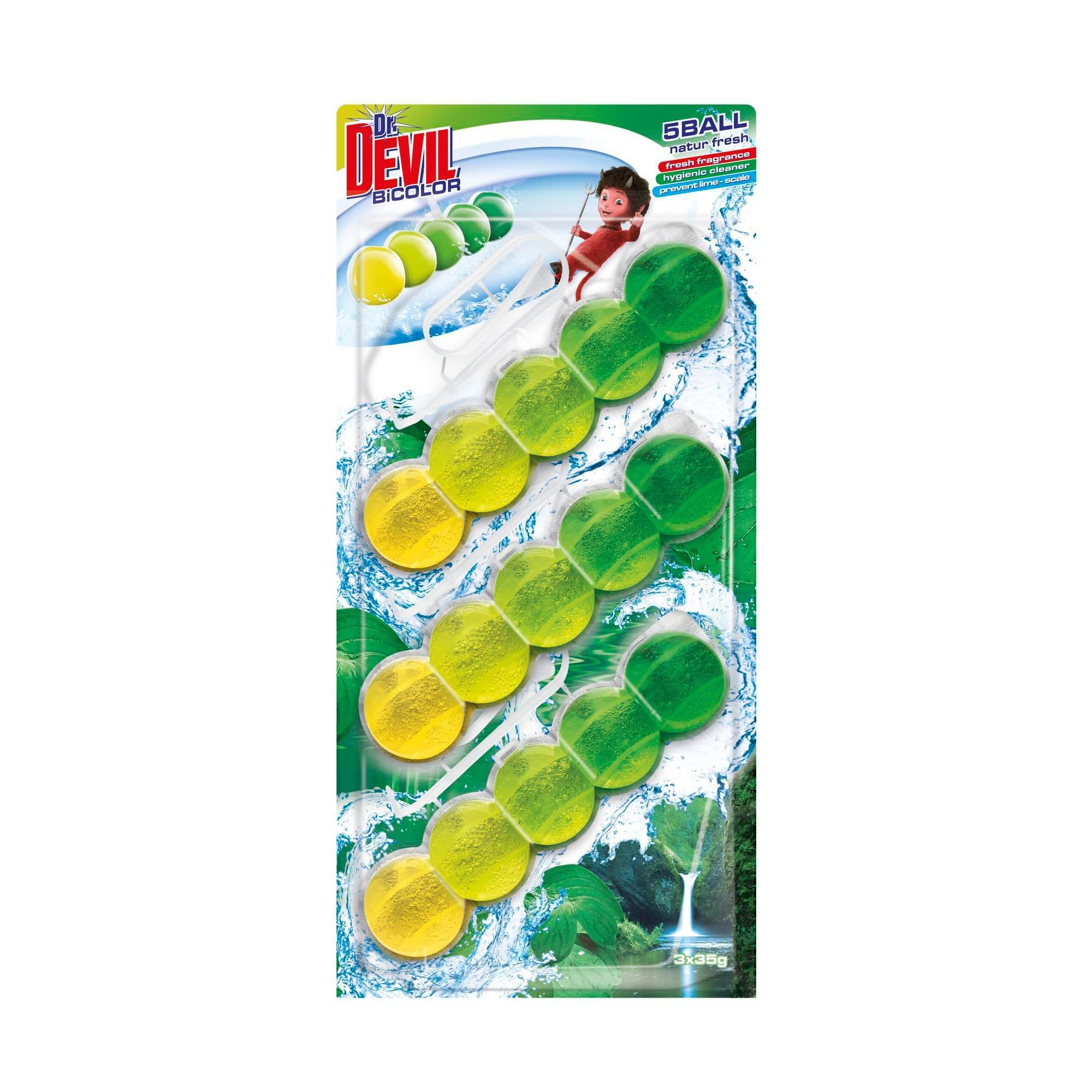 Dr.Devil Bicolor Natur Fresh 5ball Závěsný WC blok 3x35 g