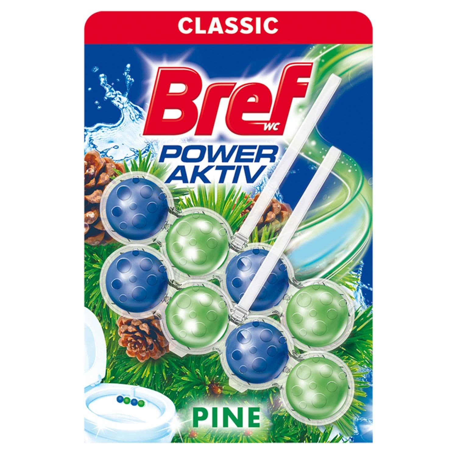 Bref Power Aktiv Fragrance Boost Pine tuhý WC blok 2x50 g