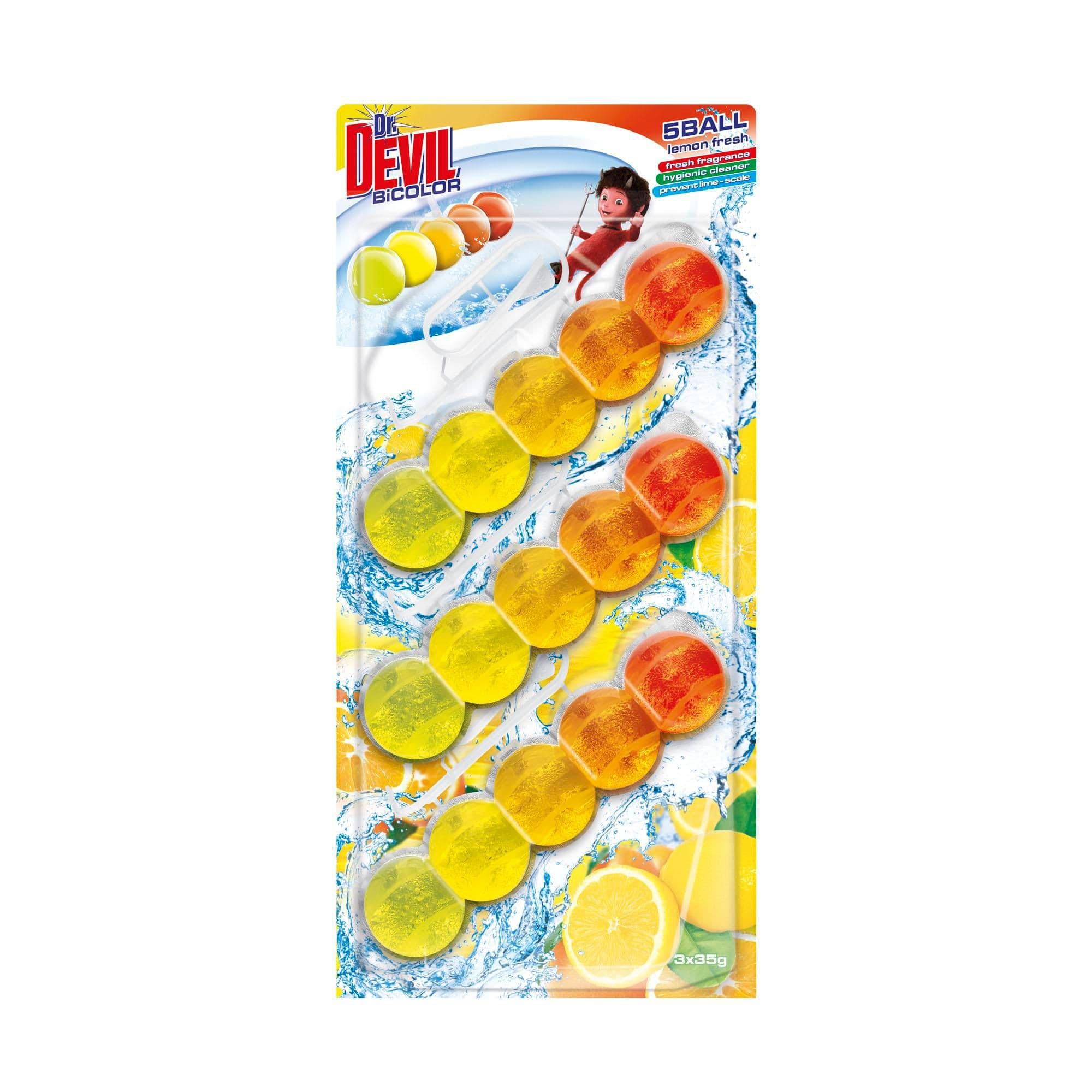 Dr.Devil Bicolor Lemon Fresh 5ball Závěsný WC blok 3x35 g